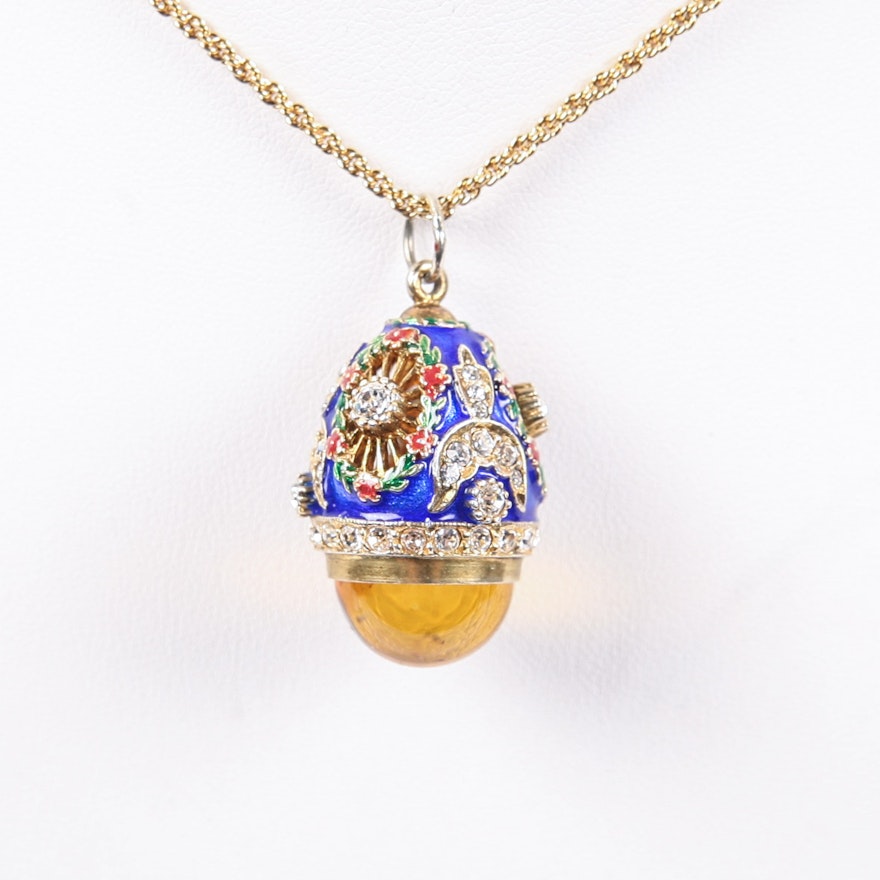 22K Gold Plated Joan Rivers Russian Inspired Enameled Egg Charm Necklace