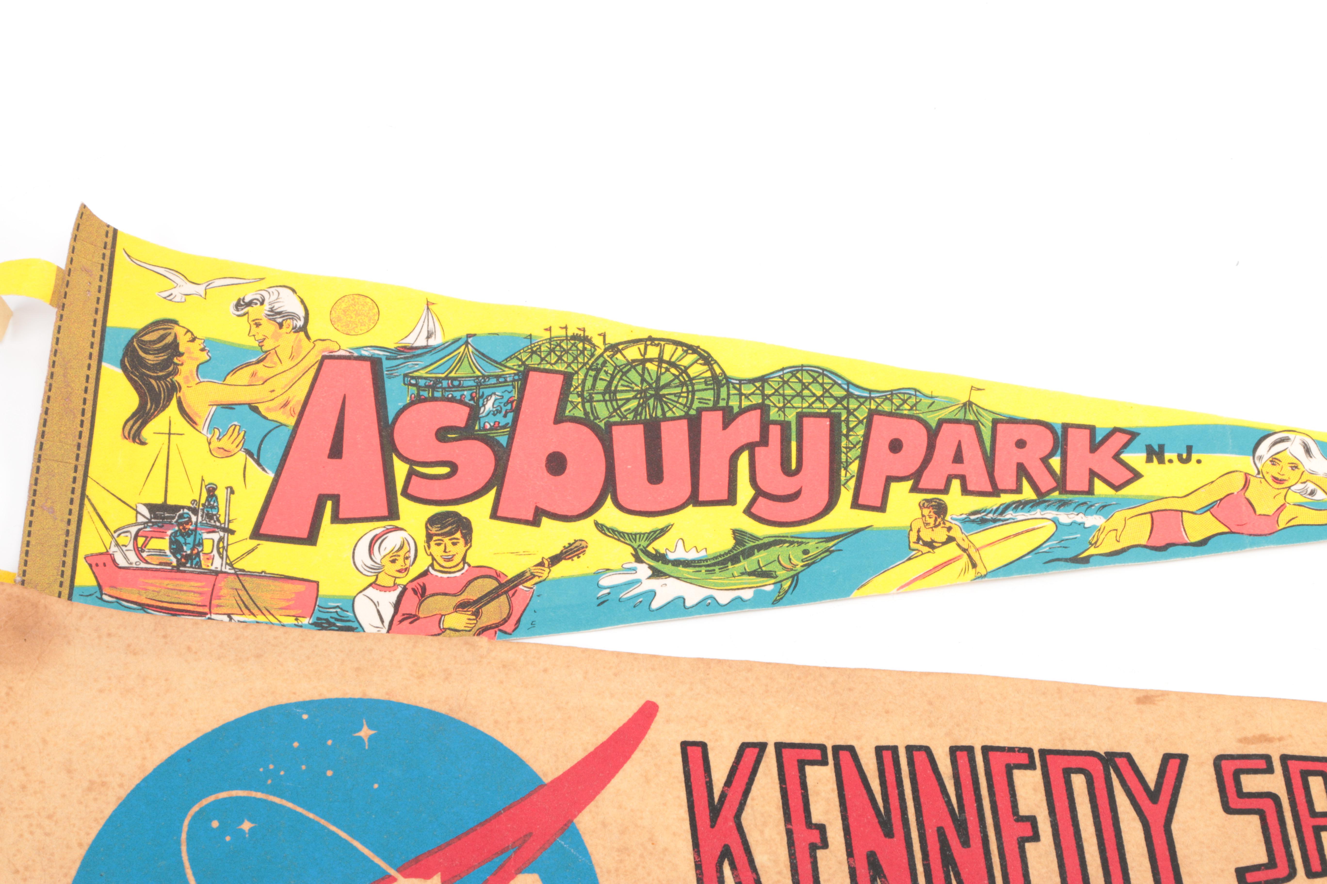 Four Vintage Felt Pennants From Vacation Destinations