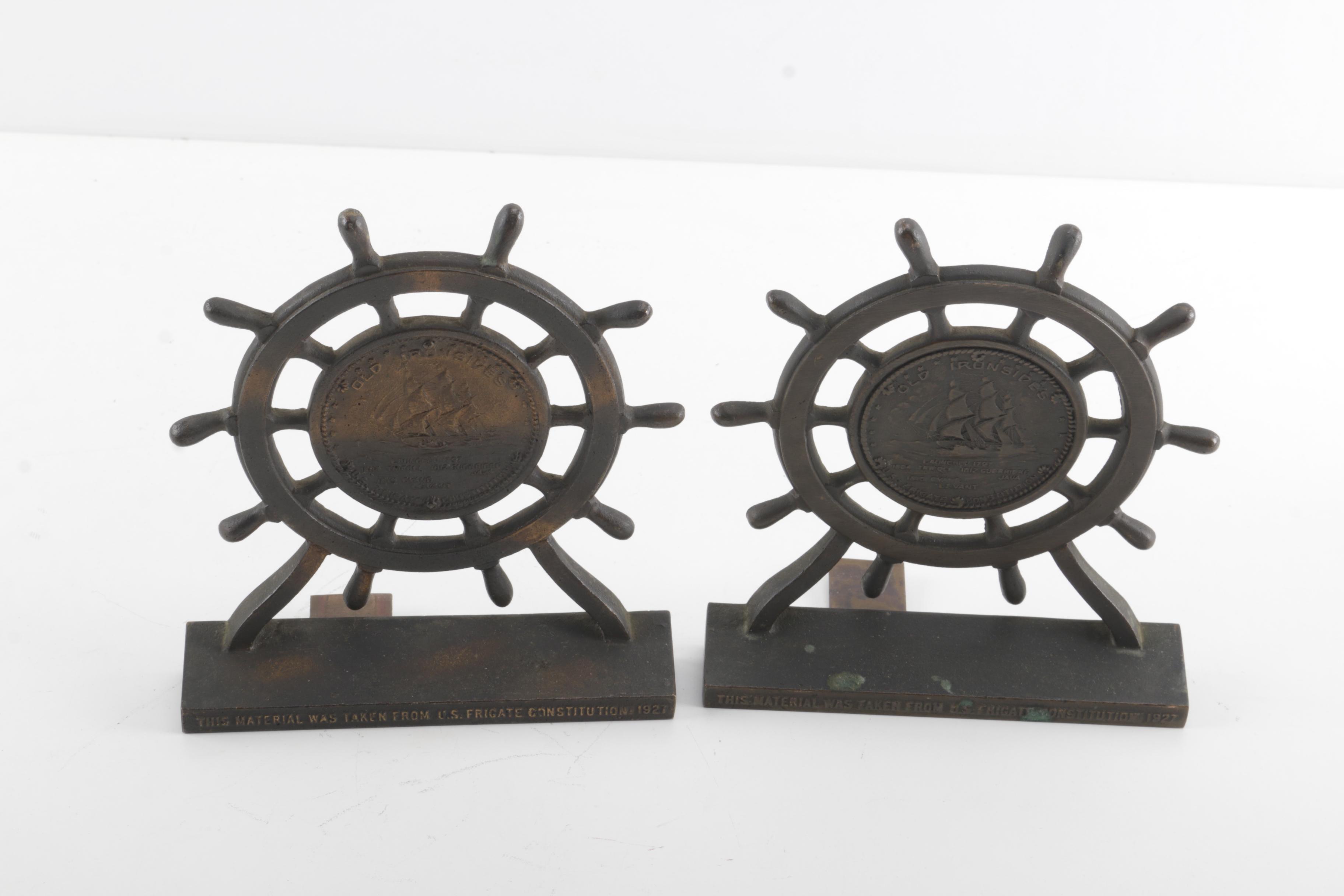 "Old Ironsides" Ship's Wheel Bookends