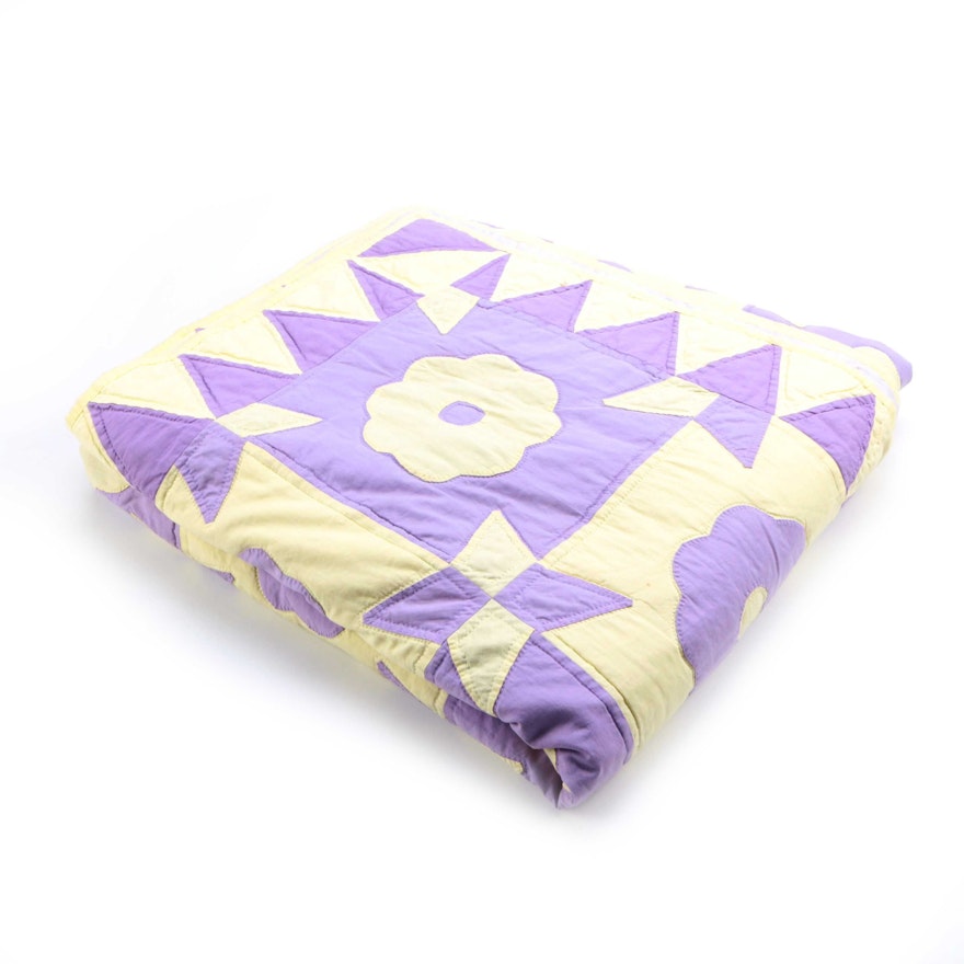 Yellow and Purple Quilted Blanket
