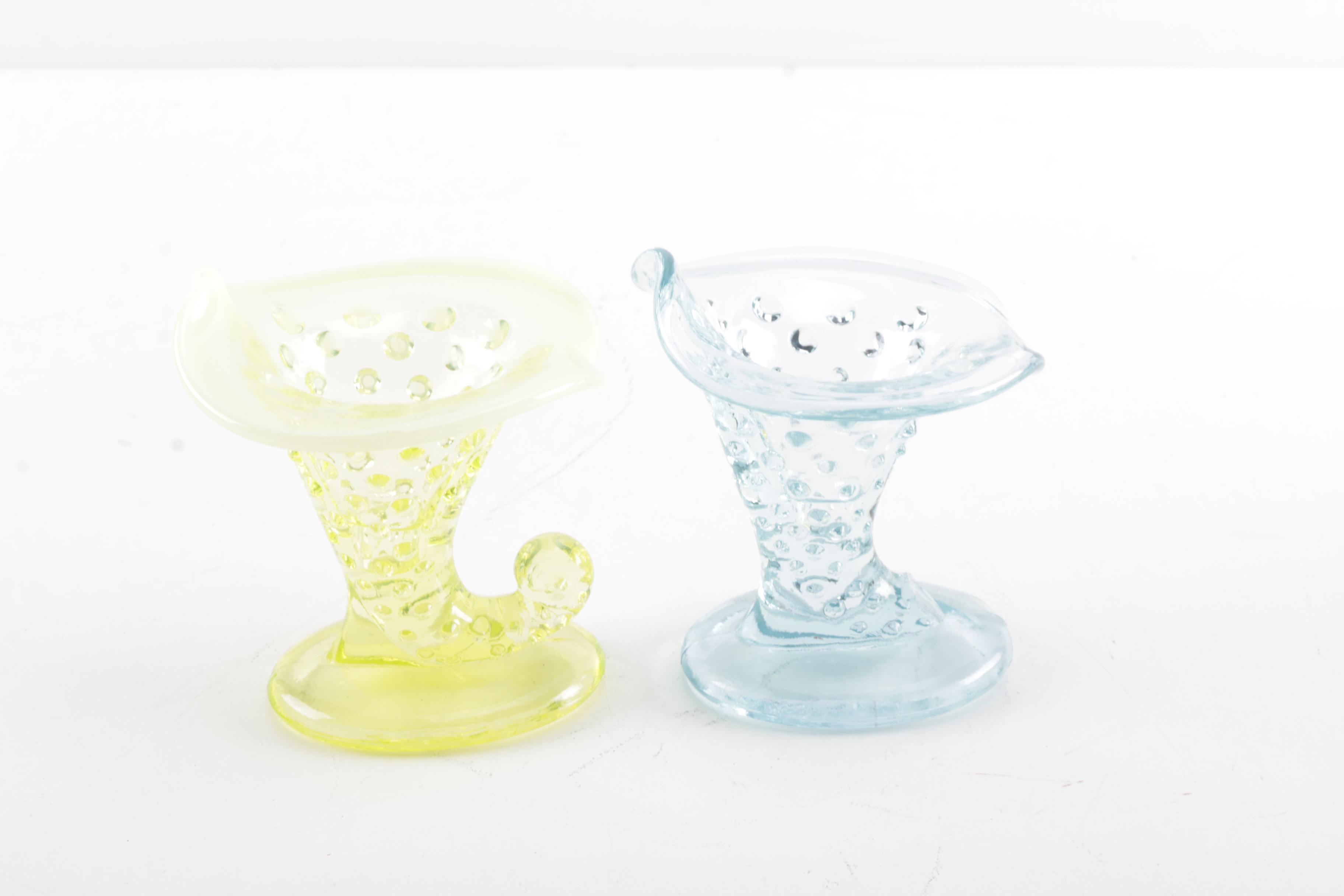 Hand Formed Fenton Style Cornucopia Vases with a Boat Bowl