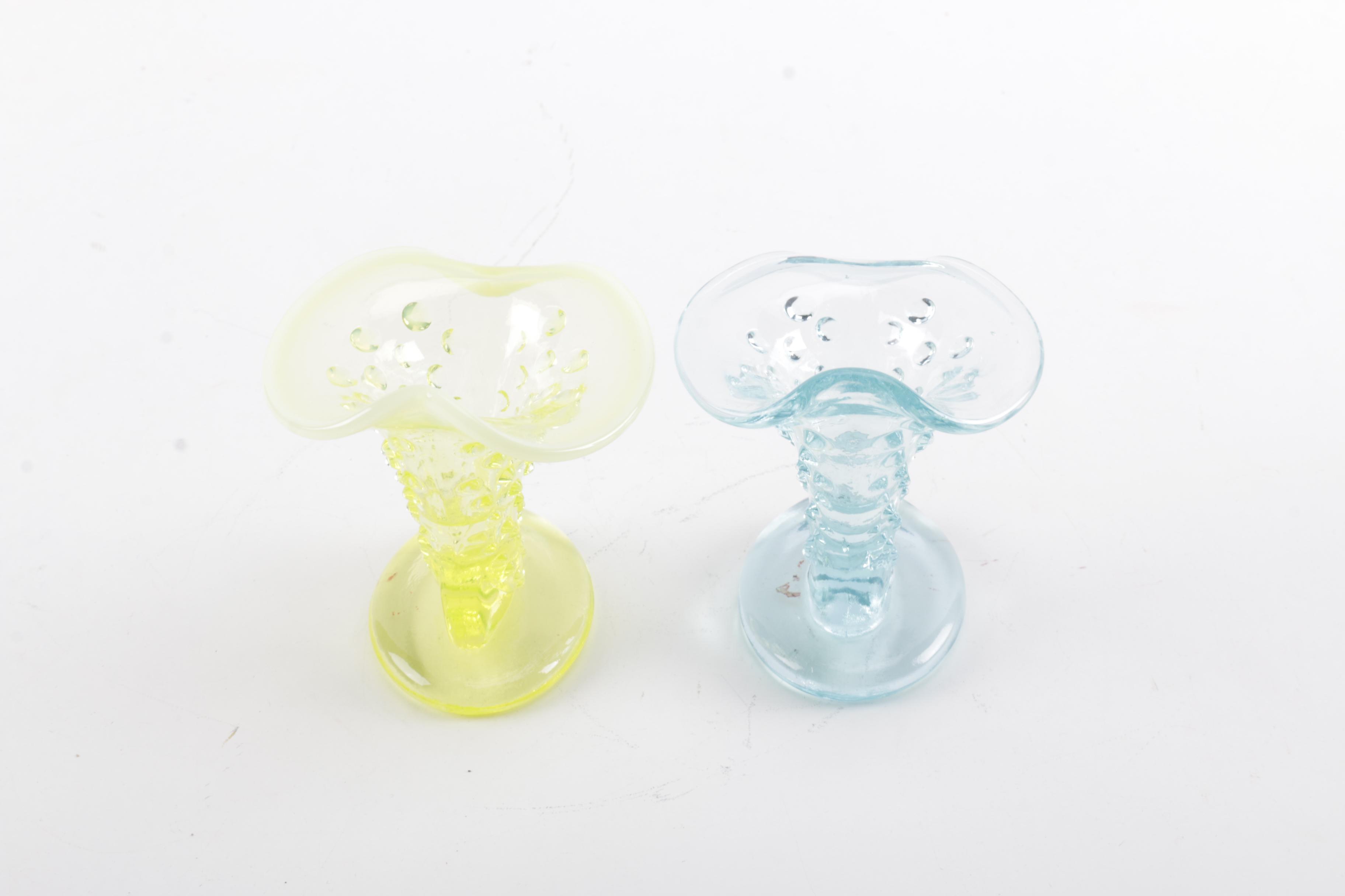 Hand Formed Fenton Style Cornucopia Vases with a Boat Bowl