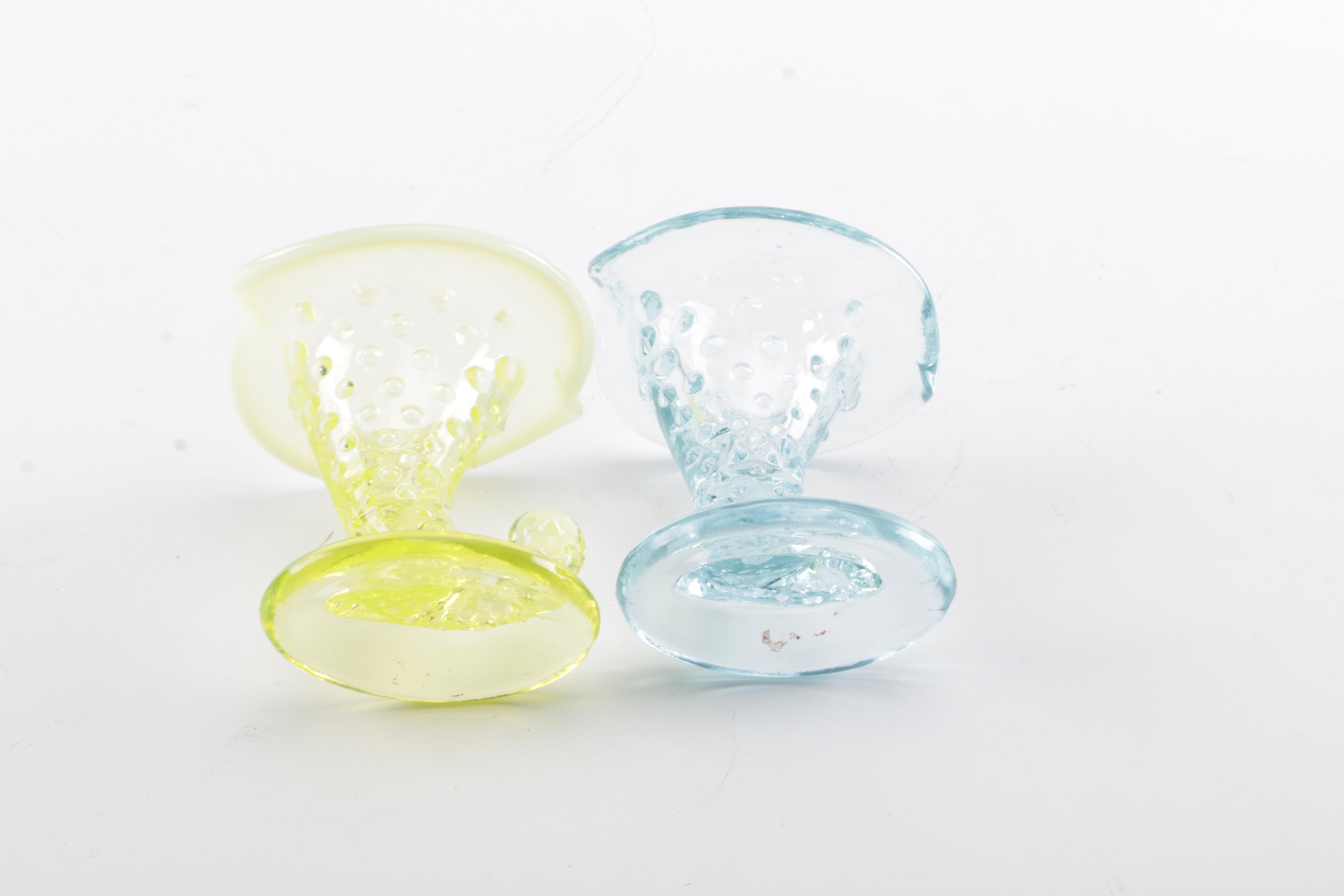 Hand Formed Fenton Style Cornucopia Vases with a Boat Bowl