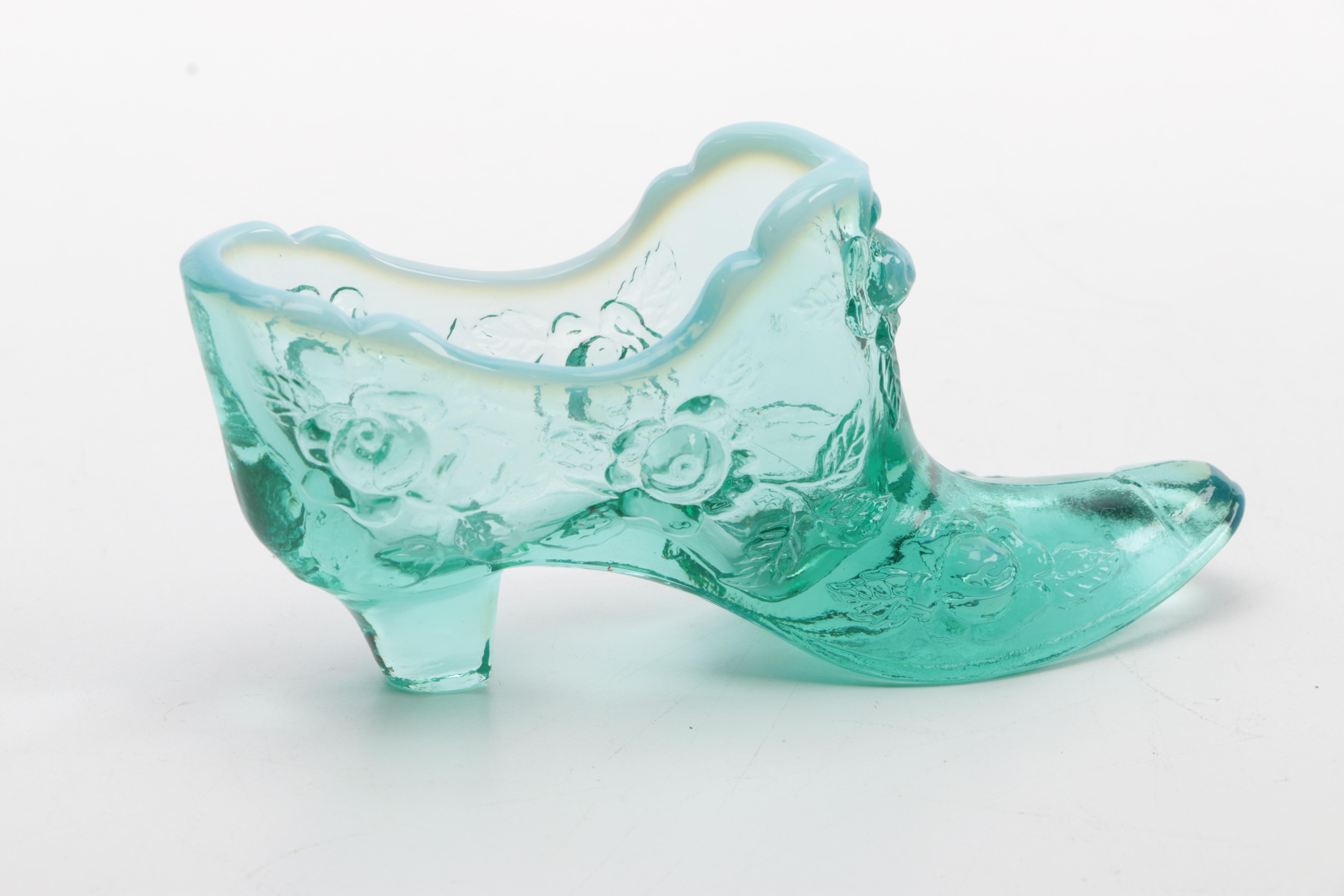 Fenton Style Glass Shoe Figurines