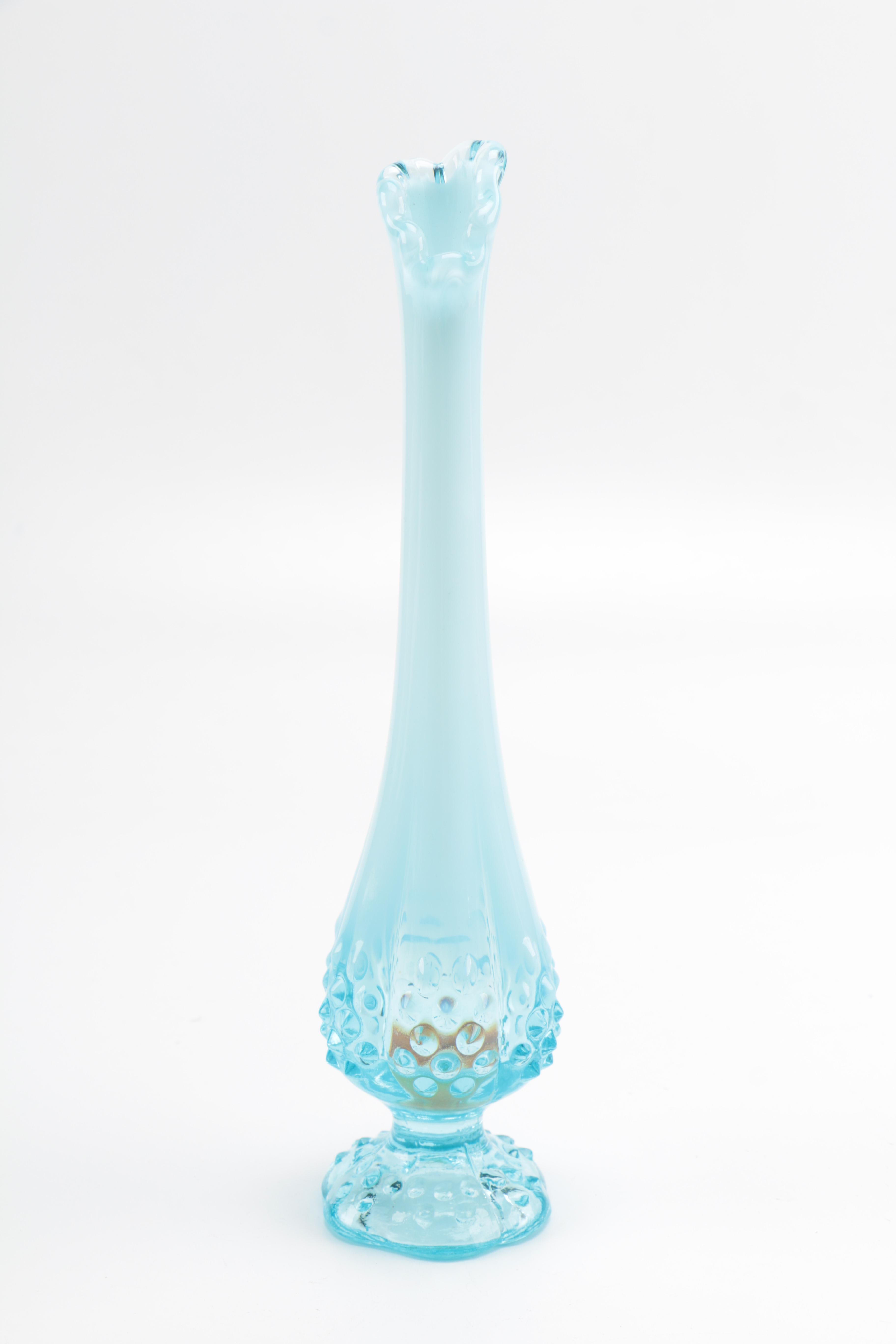 Fenton Style Opalescent Blue Hobnail Glass Vases