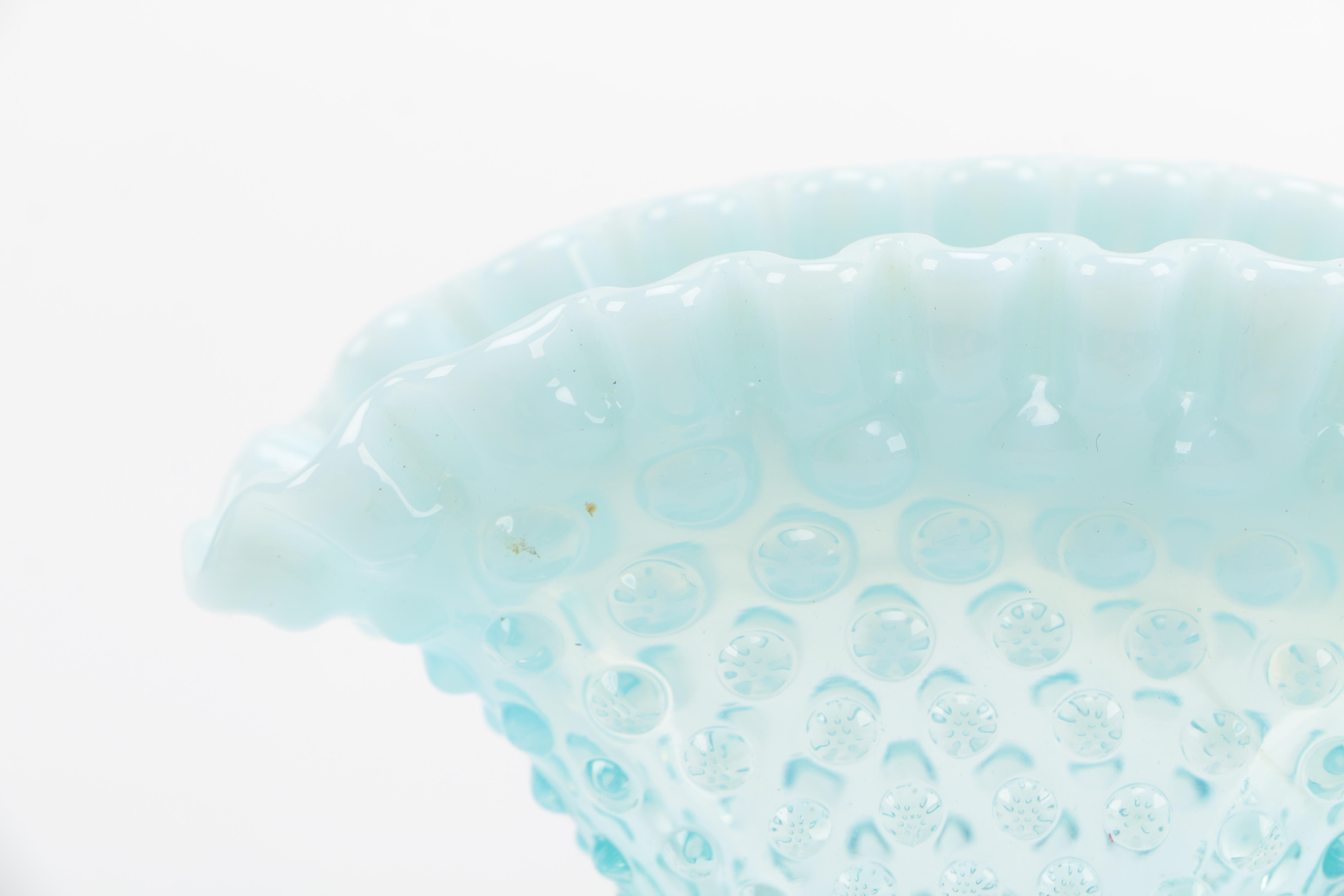 Fenton Style Opalescent Blue Hobnail Glass Vases
