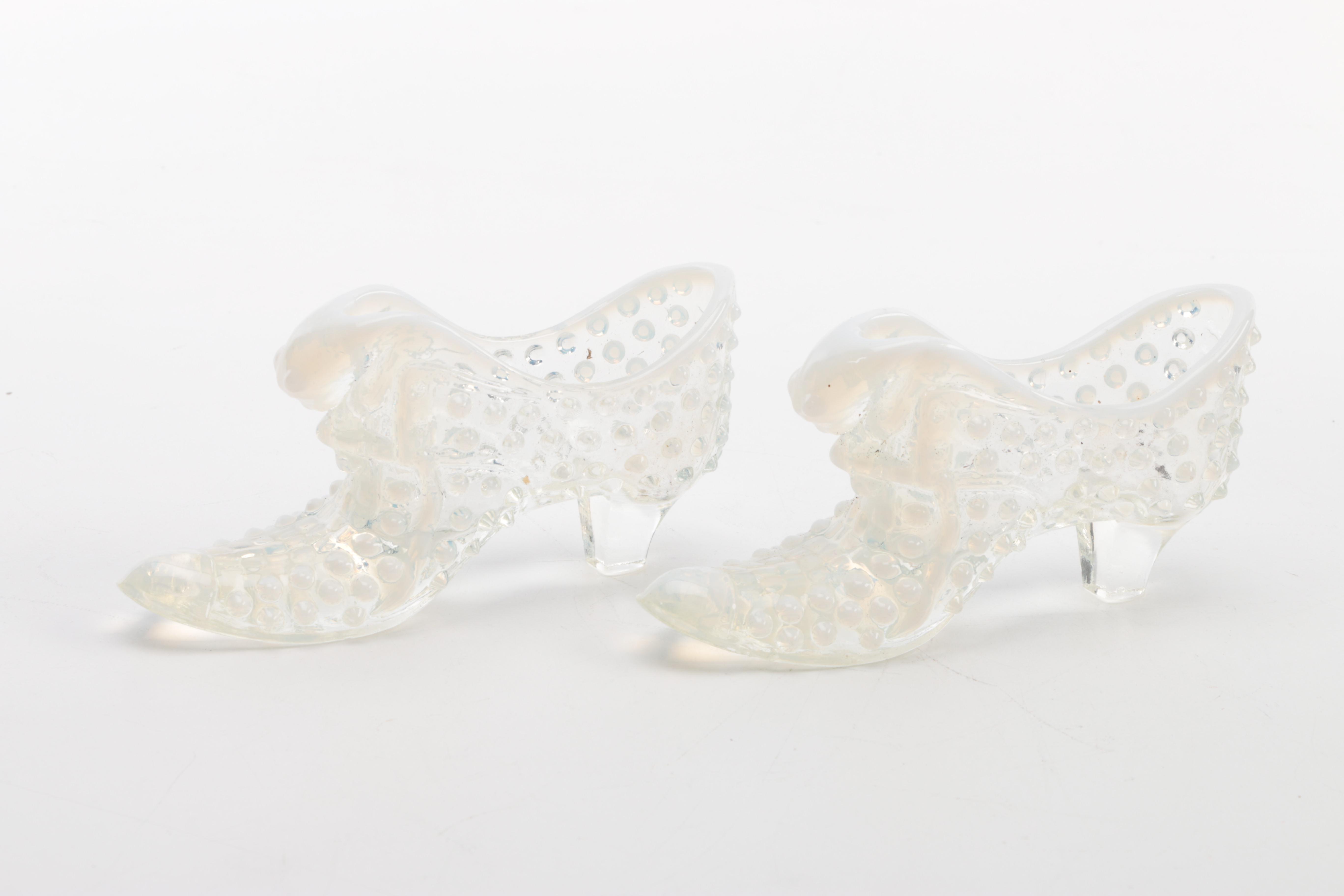Fenton Style Glass Shoe Figurines