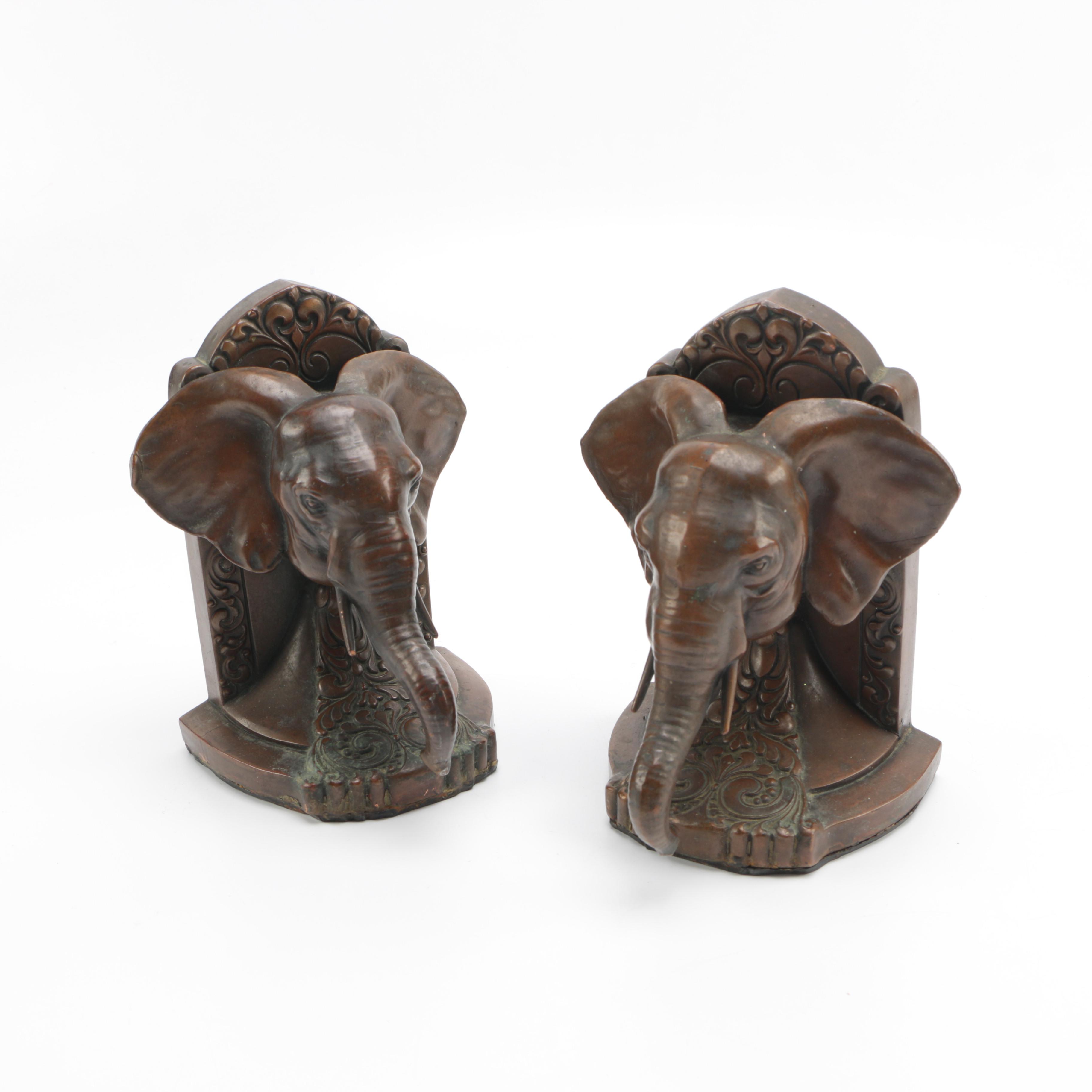 Weighted Bronze Elephant Bookends