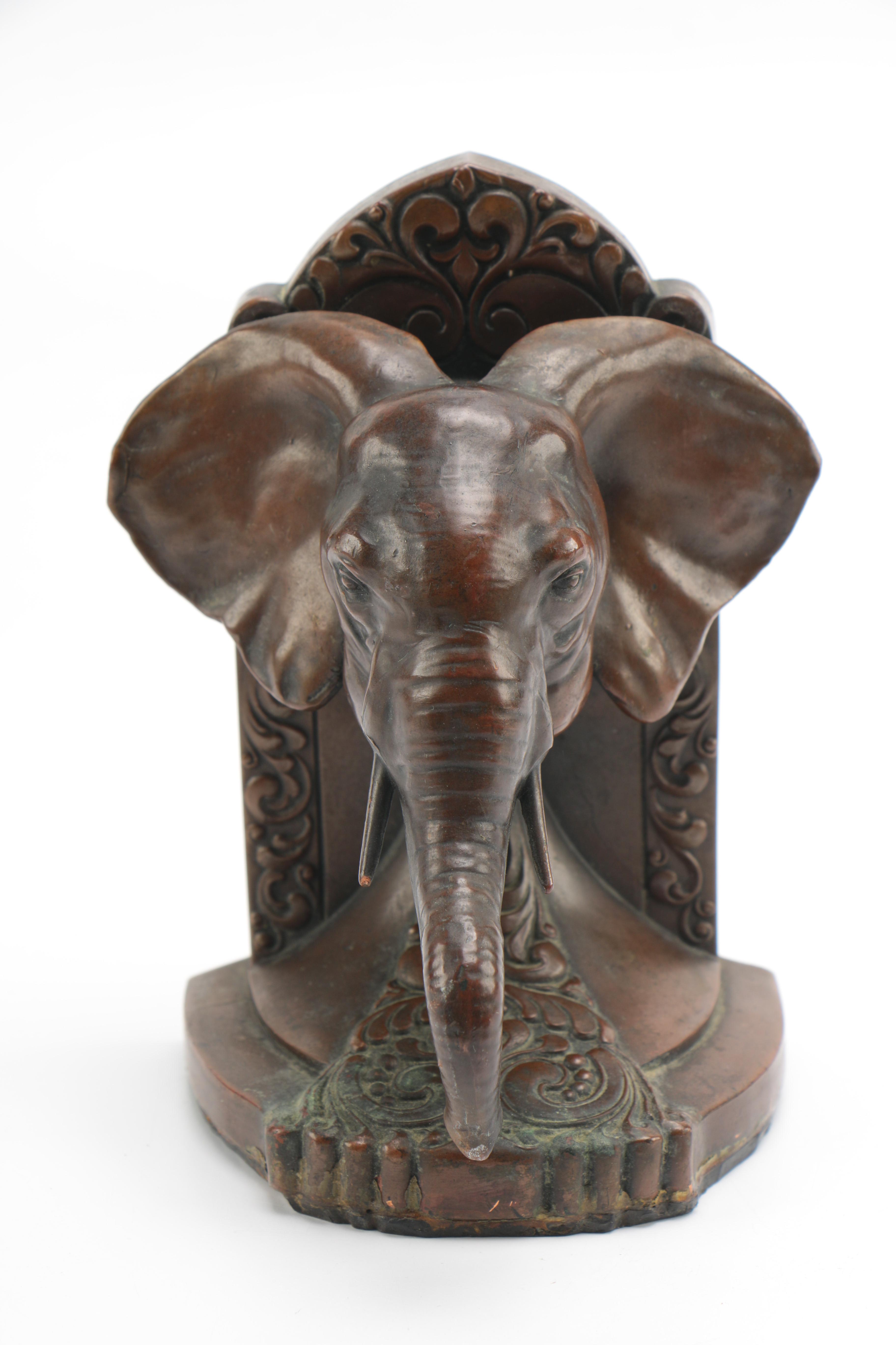Weighted Bronze Elephant Bookends