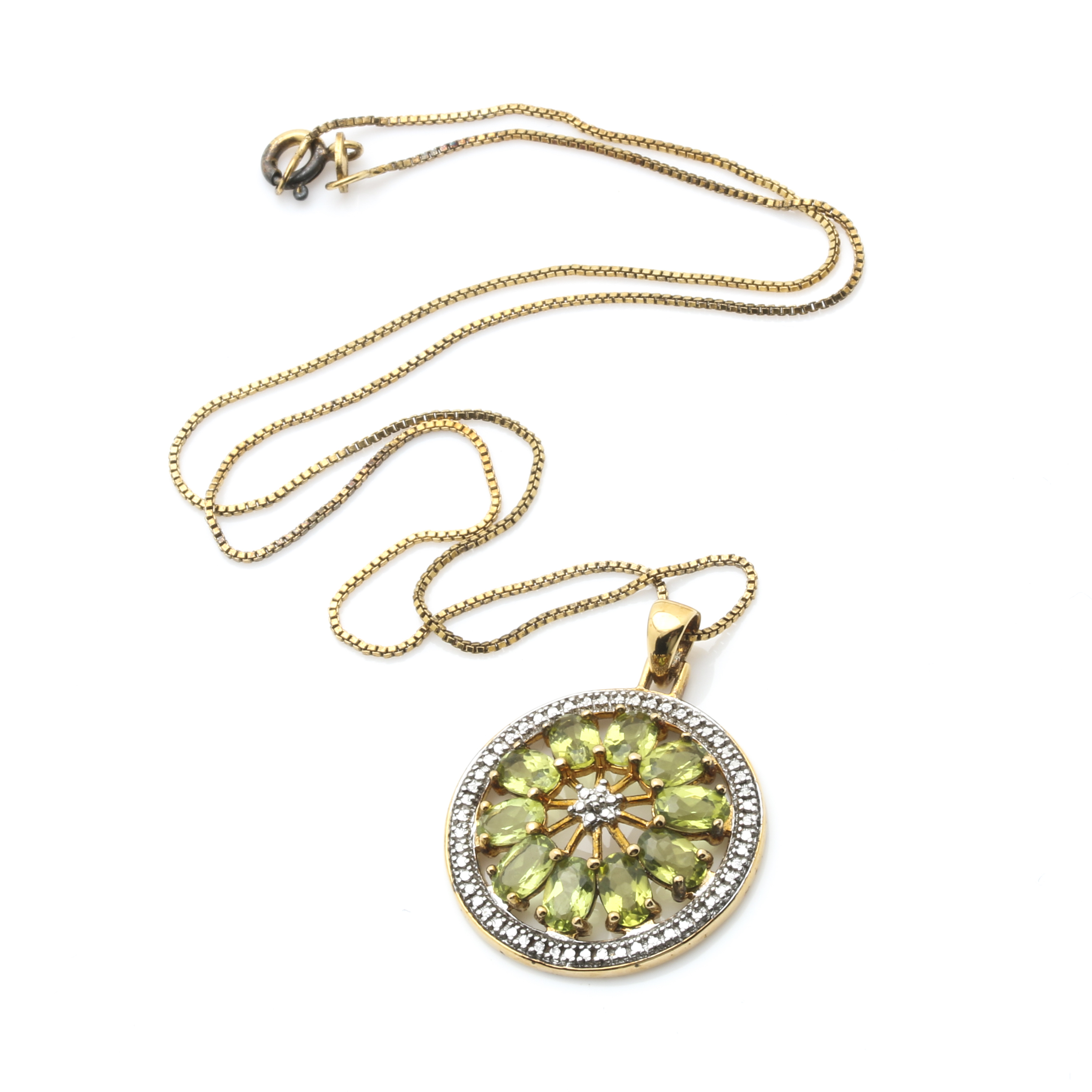 Gold Tone Sterling Silver Jewelry Including Diamonds and Peridot