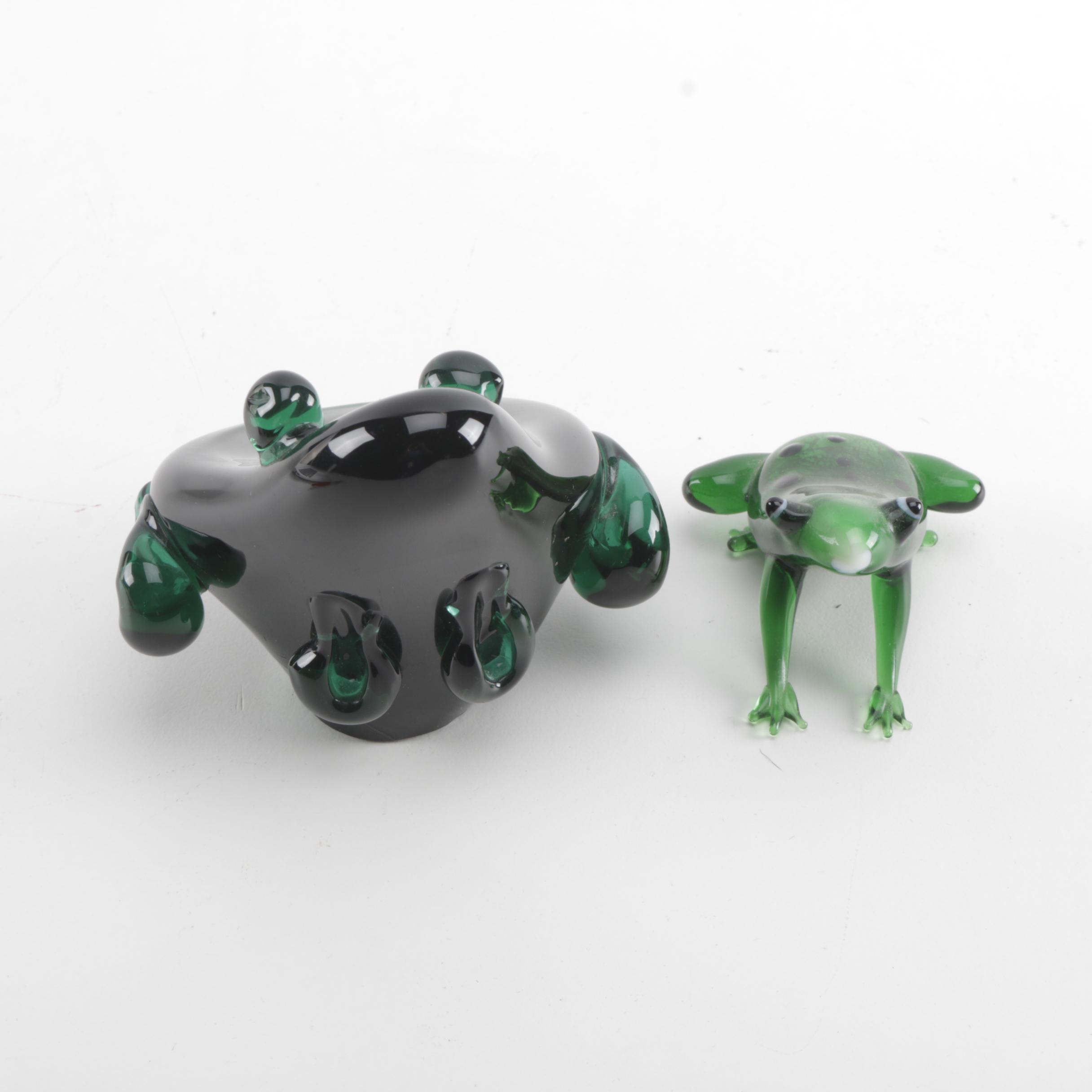 Green Tinted Glass Frog Figurines