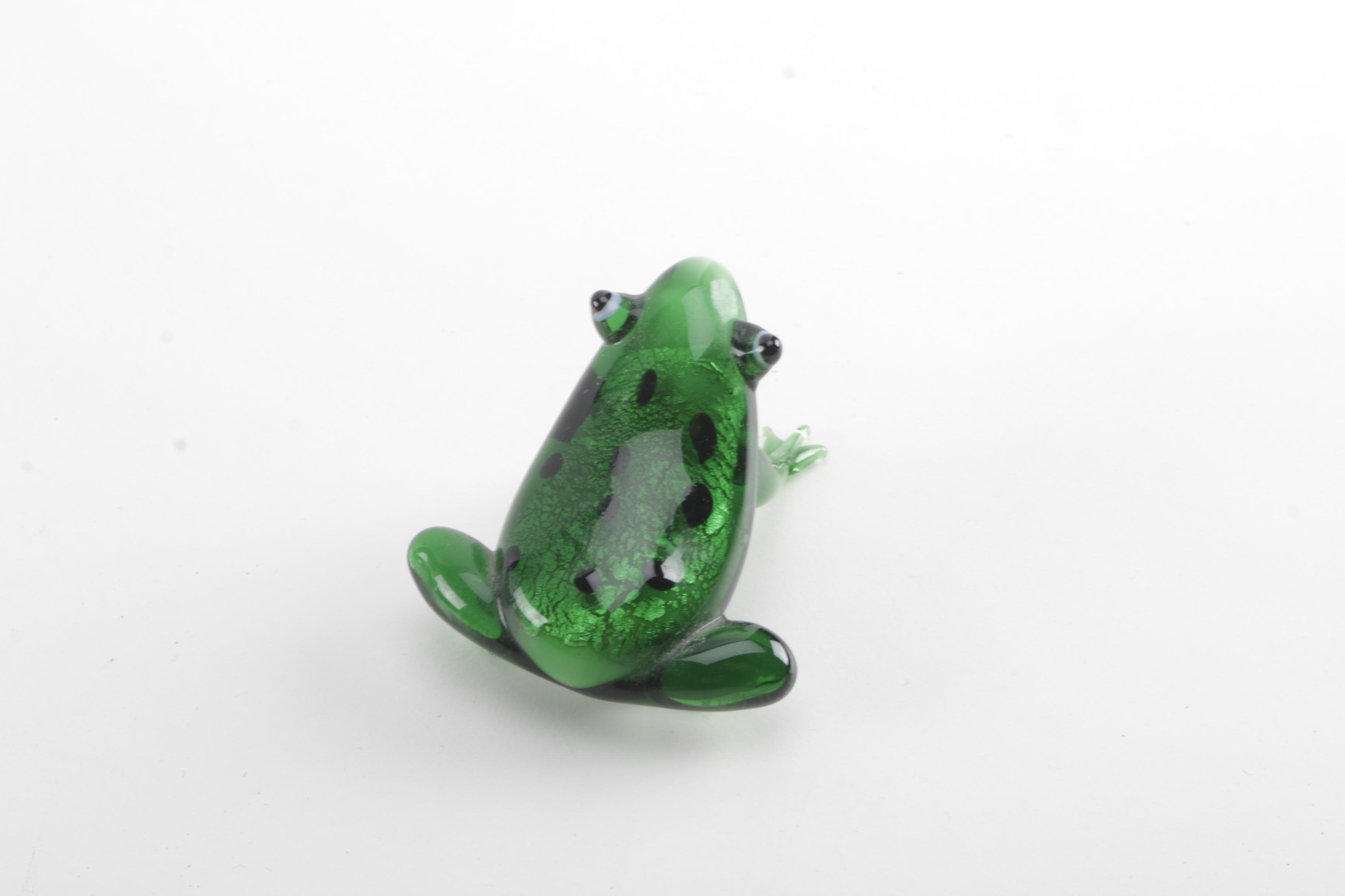 Green Tinted Glass Frog Figurines