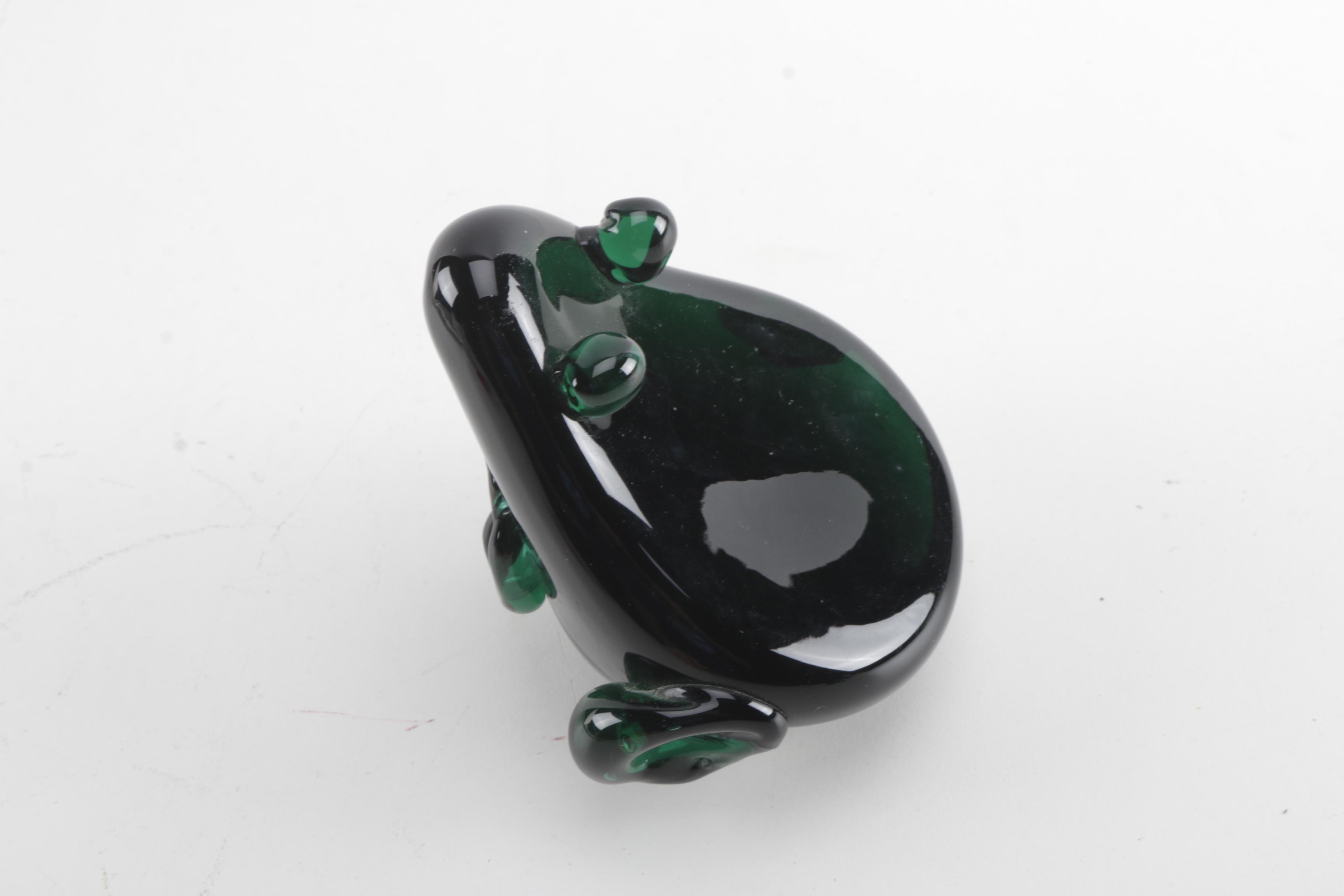 Green Tinted Glass Frog Figurines