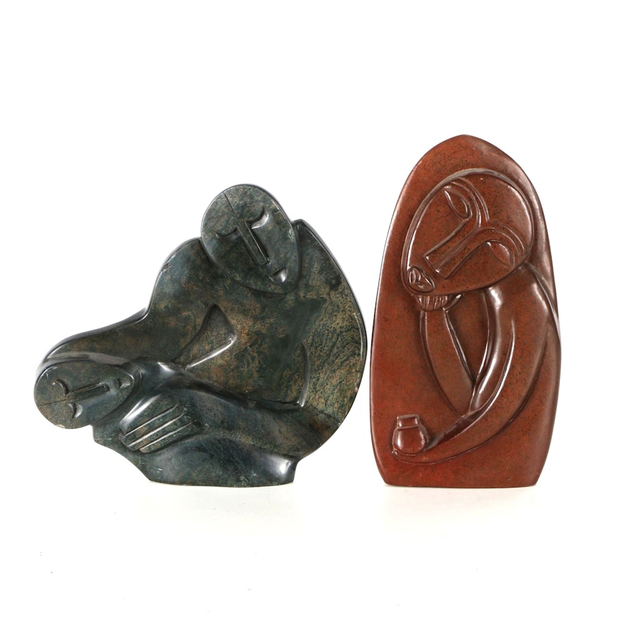 J.L. Chipiri and S. Matare Carved Stone Sculptures of Abstract Figures