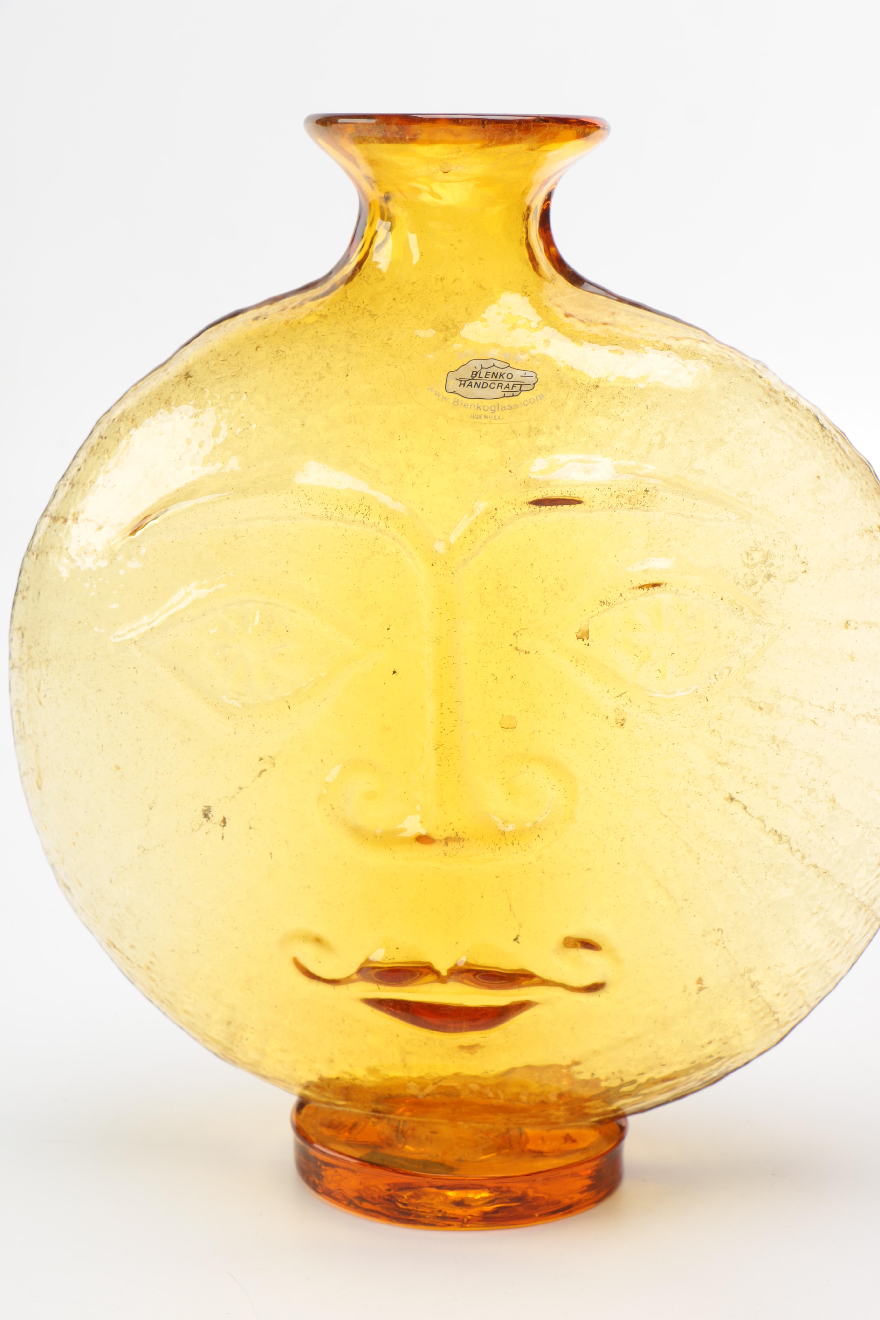 Blenko Handcrafted Yellow Face Glass Vase