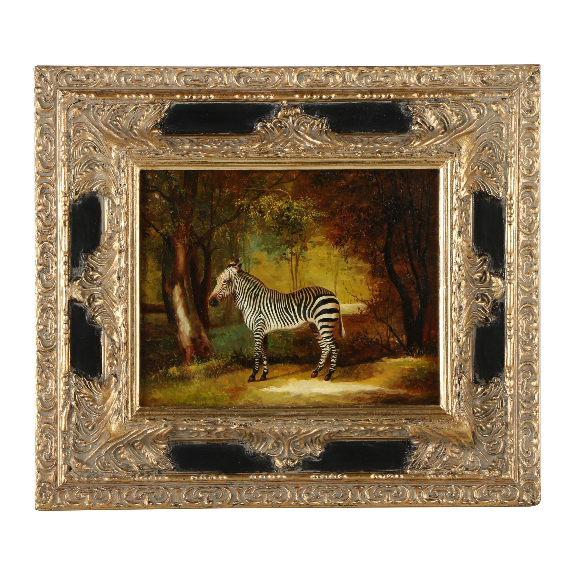 Copy Oil Painting of a Zebra After George Stubbs