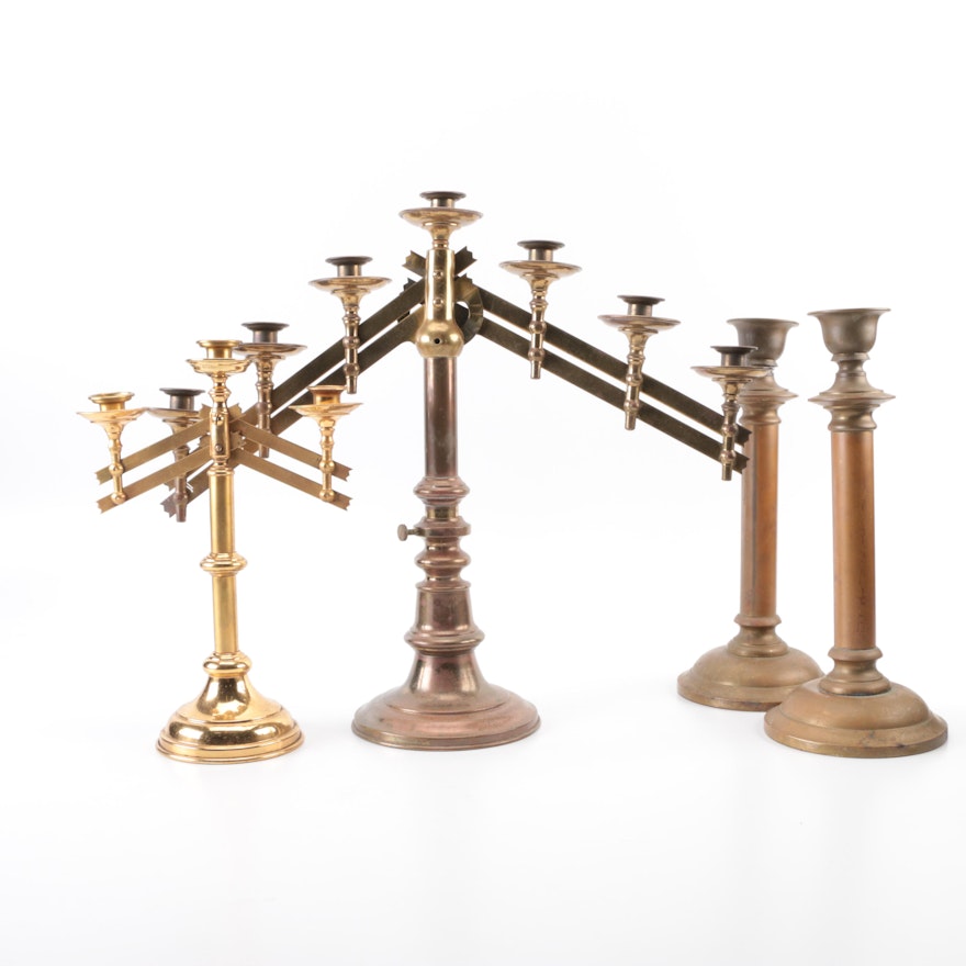 Brass Candelabra and Candleholders
