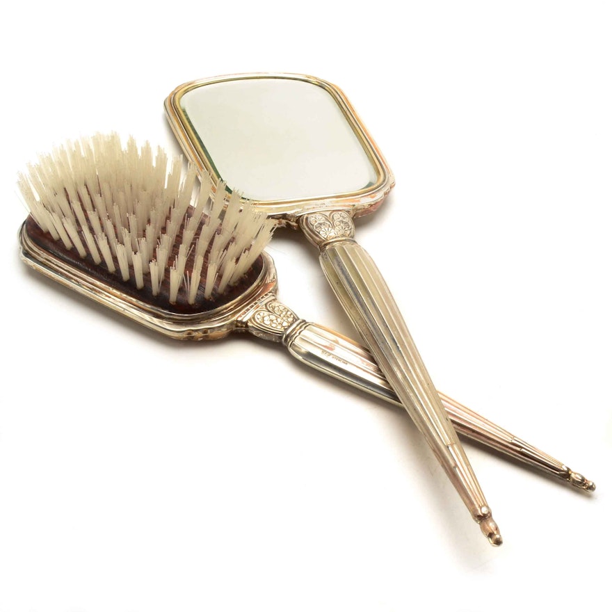 Sterling Silver Handle Brush and Mirror Vanity Set