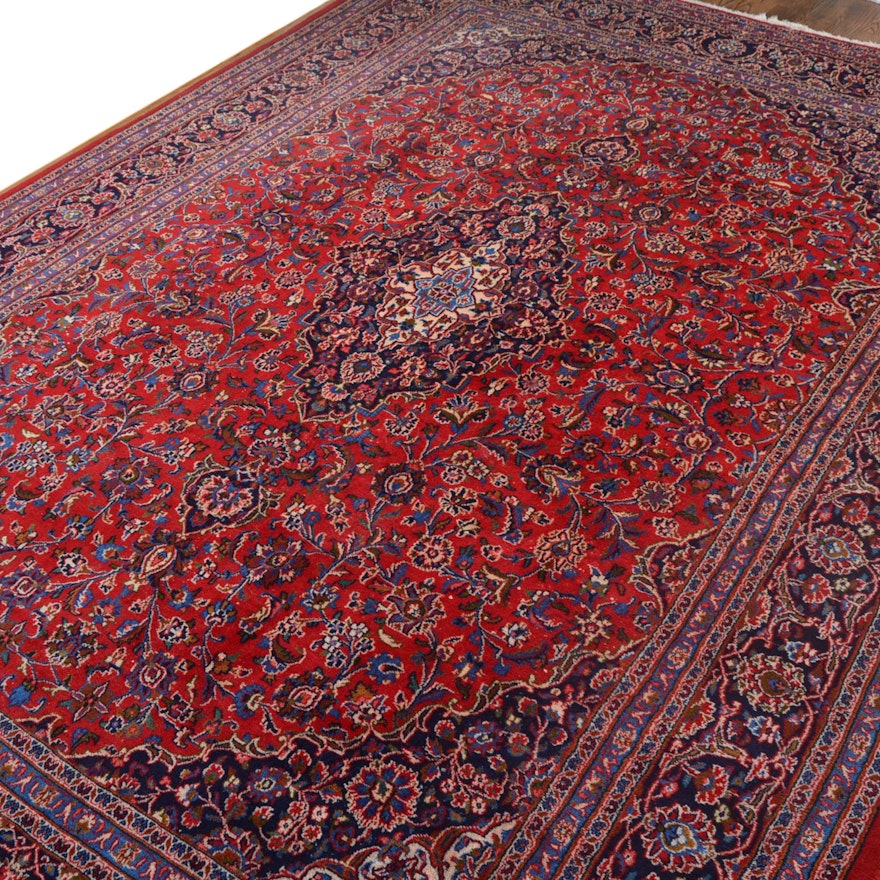 Large Hand-Knotted Persian Kashan Area Rug