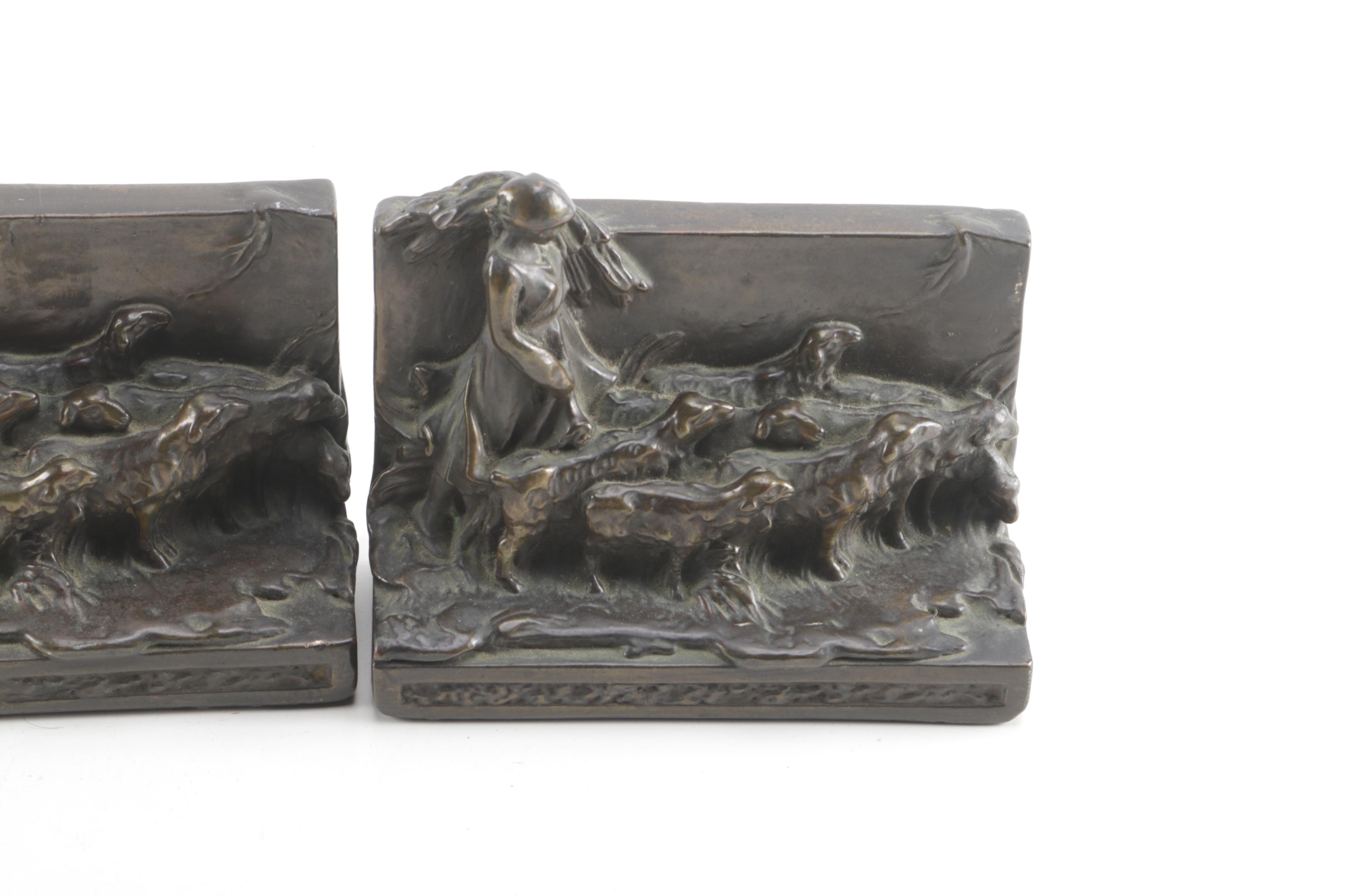 Shepherdess and Sheep Bookends