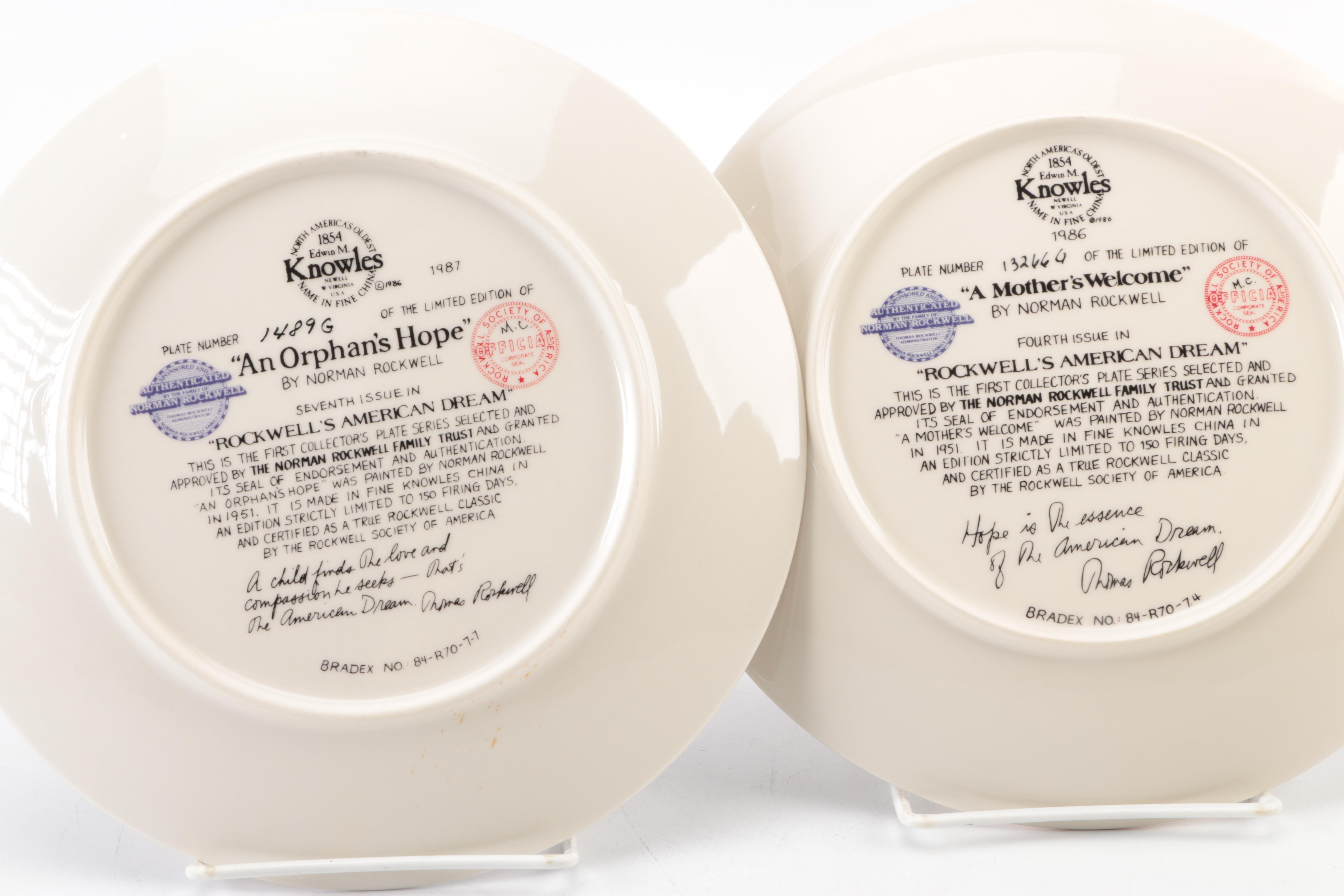 Edwin M. Knowles "Rockwell's American Dream" Limited Edition Collector's Plates After Norman Rockwell
