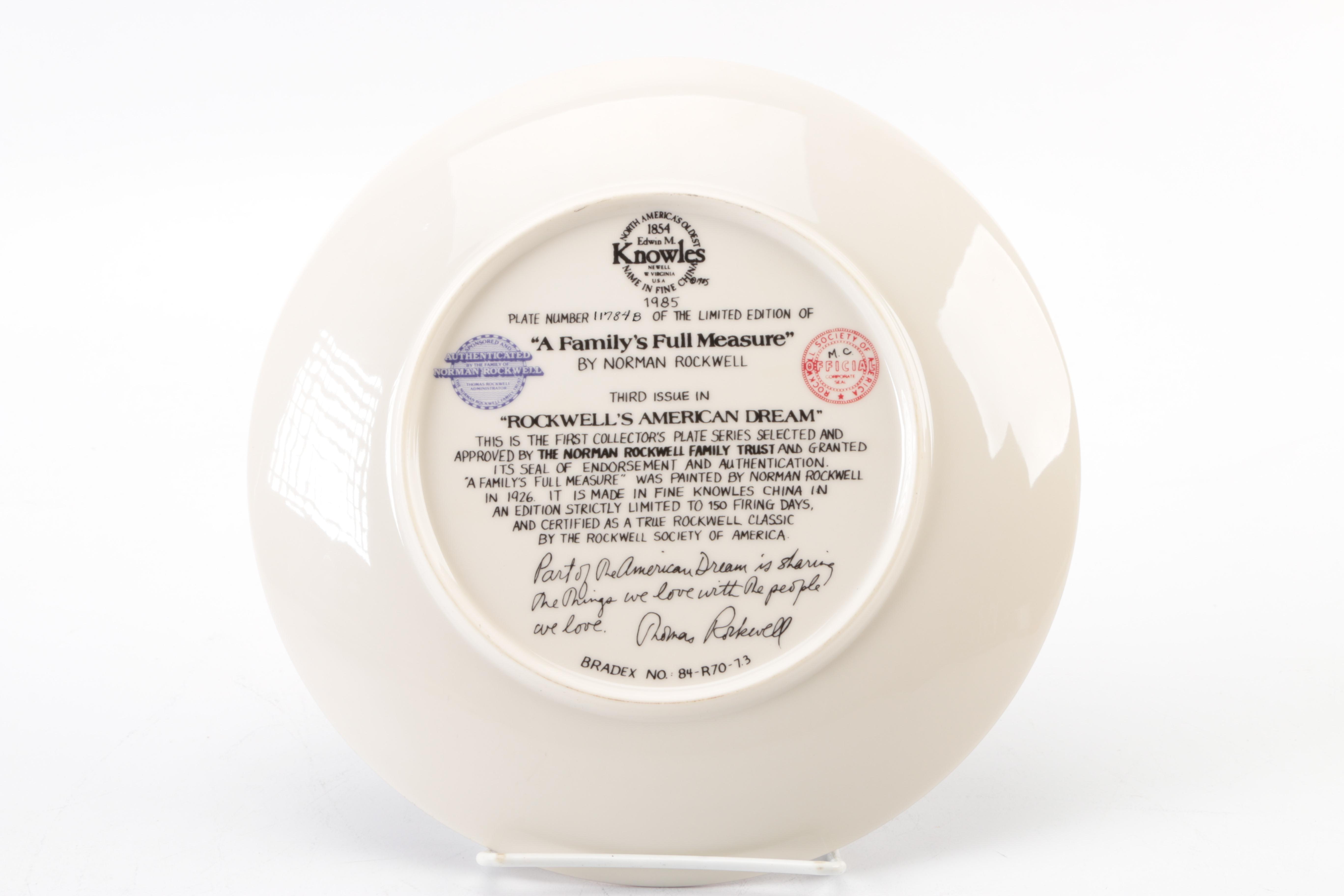 Edwin M. Knowles "Rockwell's American Dream" Limited Edition Collector's Plates After Norman Rockwell