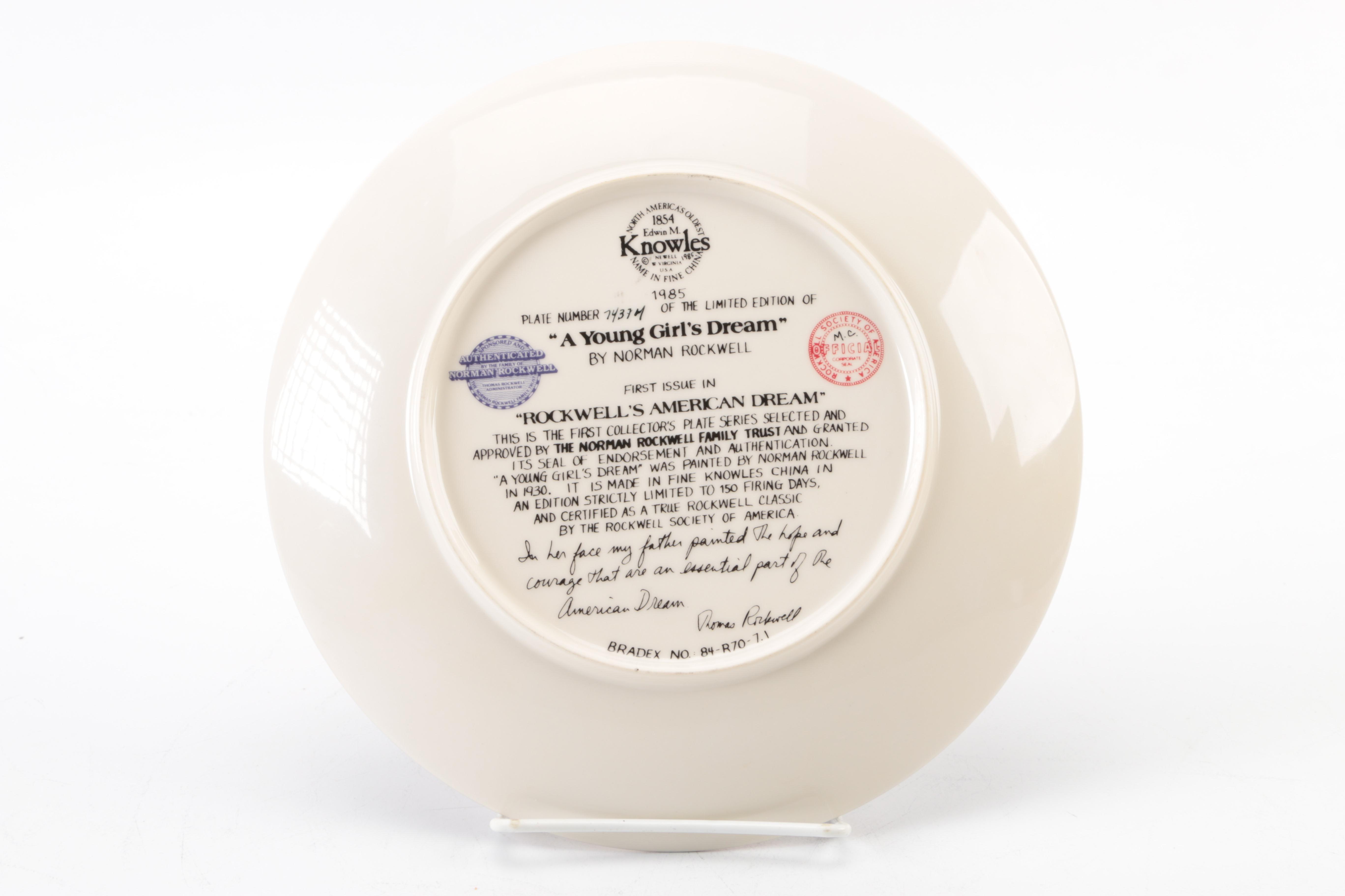 Edwin M. Knowles "Rockwell's American Dream" Limited Edition Collector's Plates After Norman Rockwell