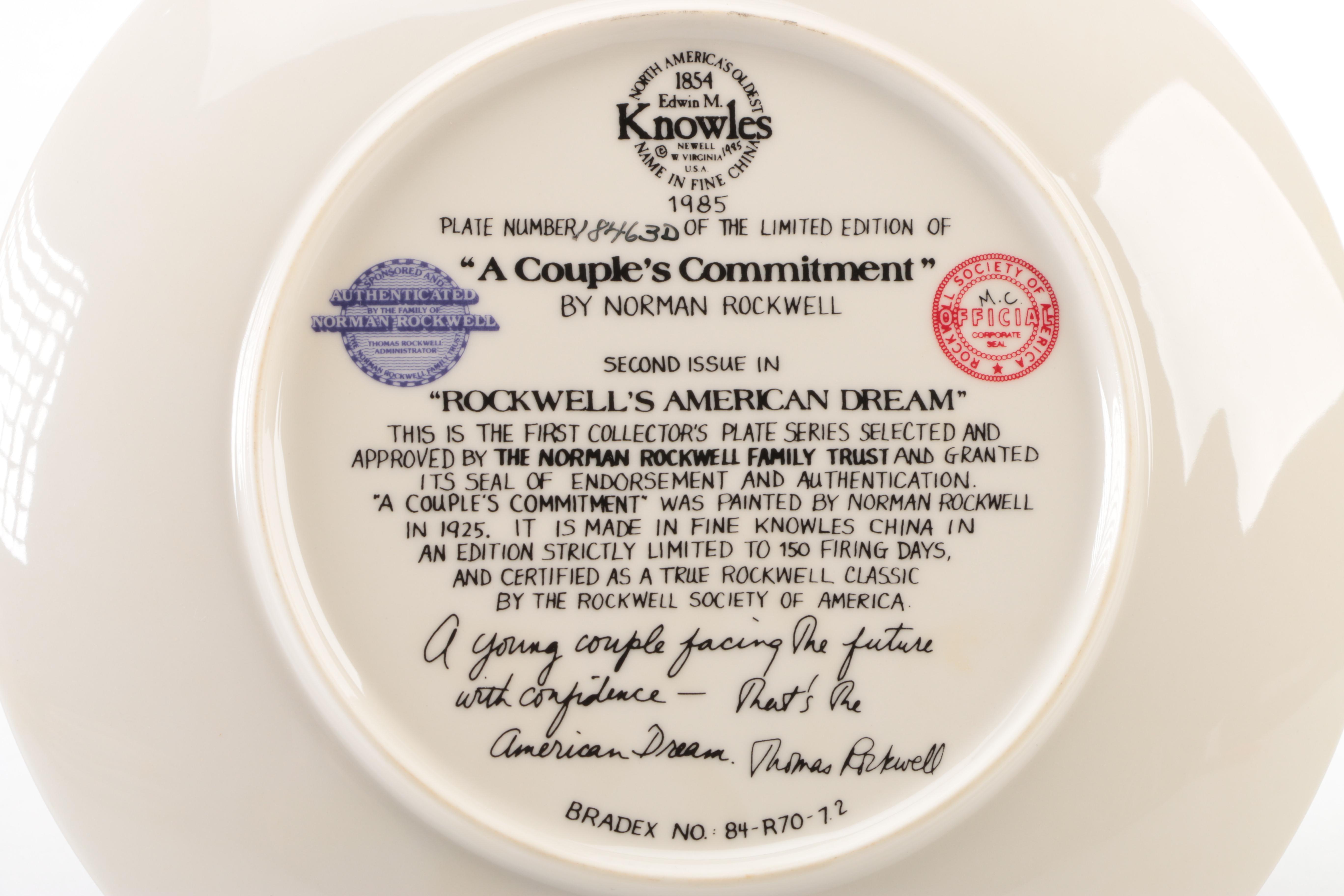 Edwin M. Knowles "Rockwell's American Dream" Limited Edition Collector's Plates After Norman Rockwell