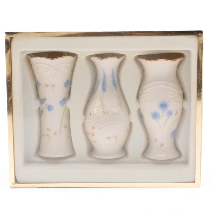 Set of Three Lenox Blue and White Porcelain Vases