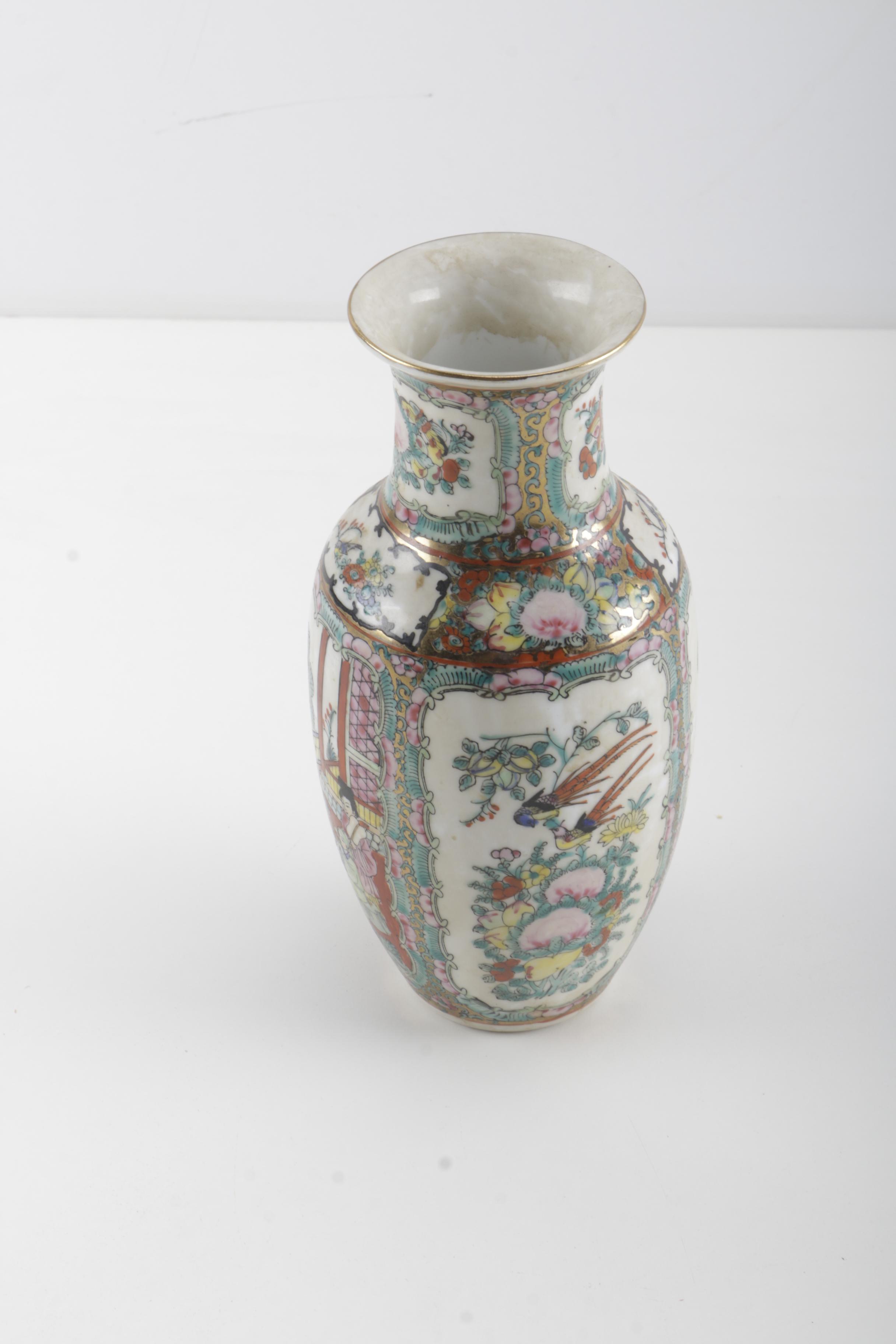 Chinese Hand-Painted Rose Medallion Vase