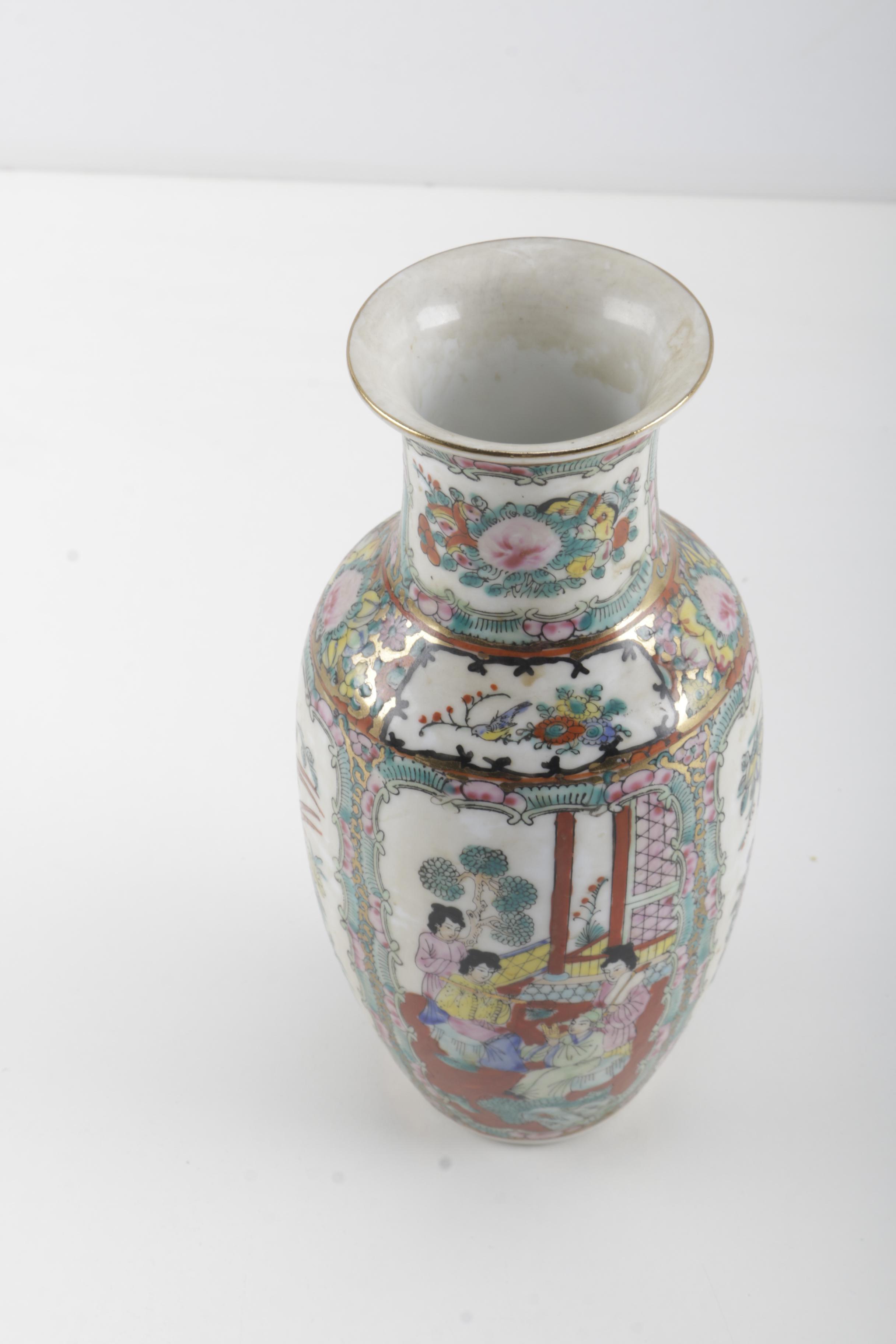 Chinese Hand-Painted Rose Medallion Vase