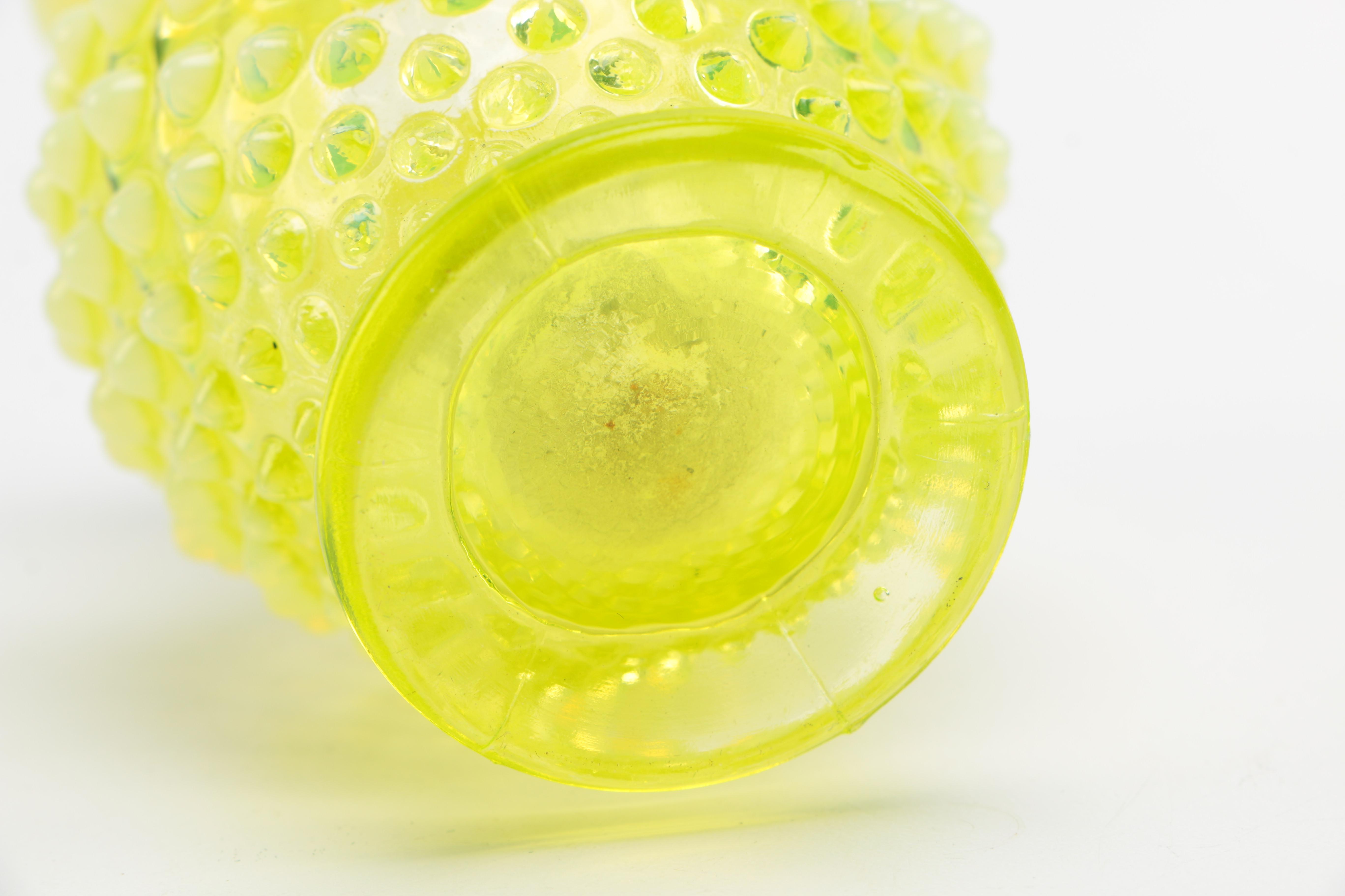 Blue and Yellow Hobnail Glass Vases in the Style of Fenton