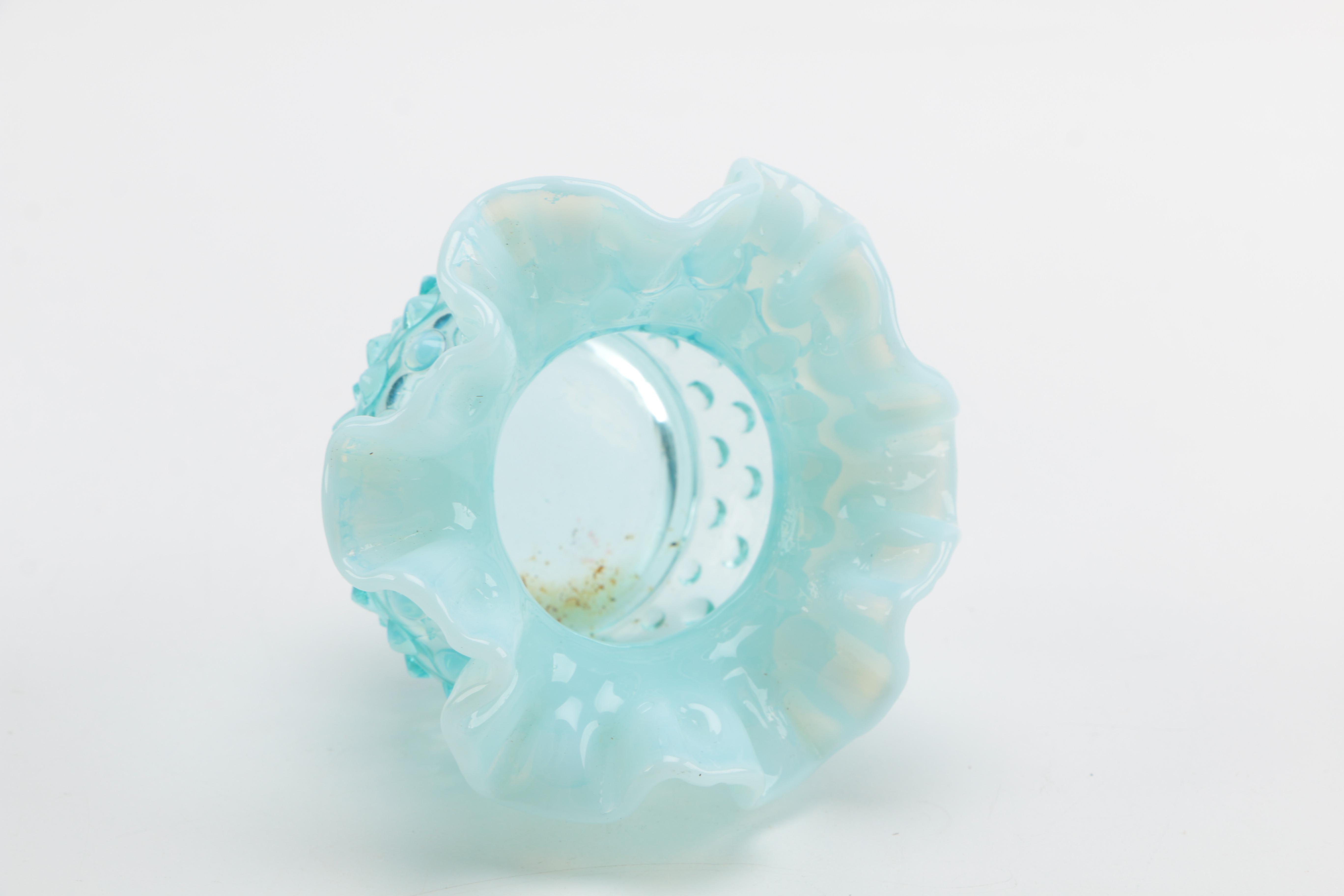 Blue and Yellow Hobnail Glass Vases in the Style of Fenton