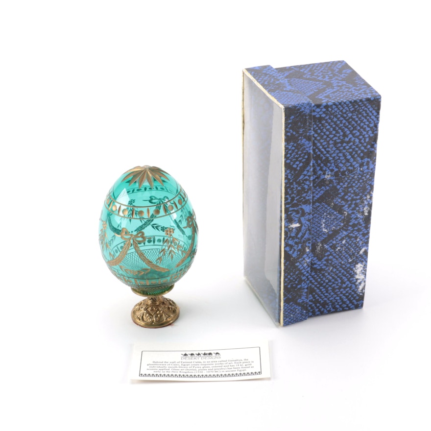 Desert Designs Glass Egg With Gold Decoration