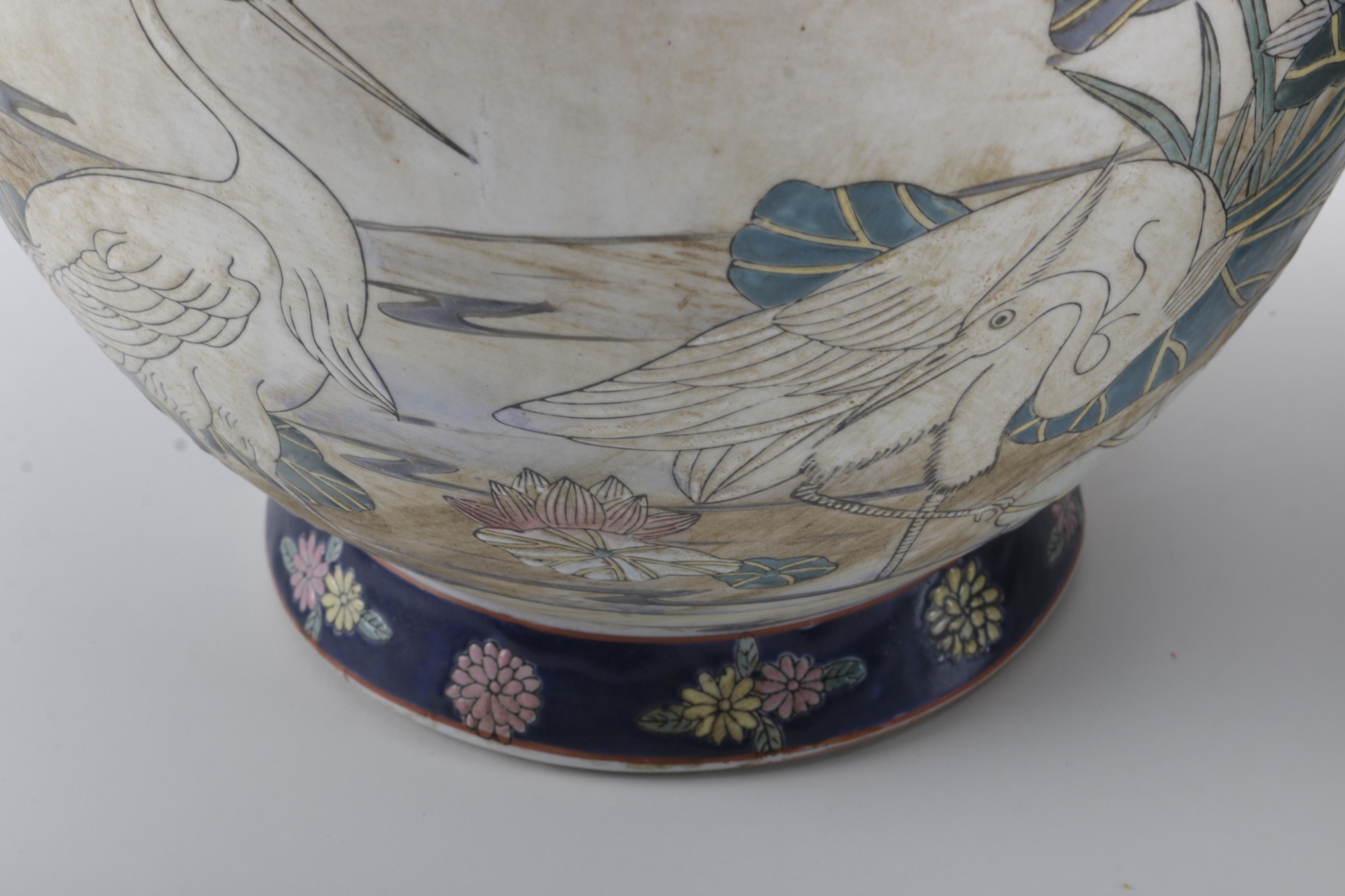 Two Chinese Hand-Painted Nature Scene Ceramic Urns