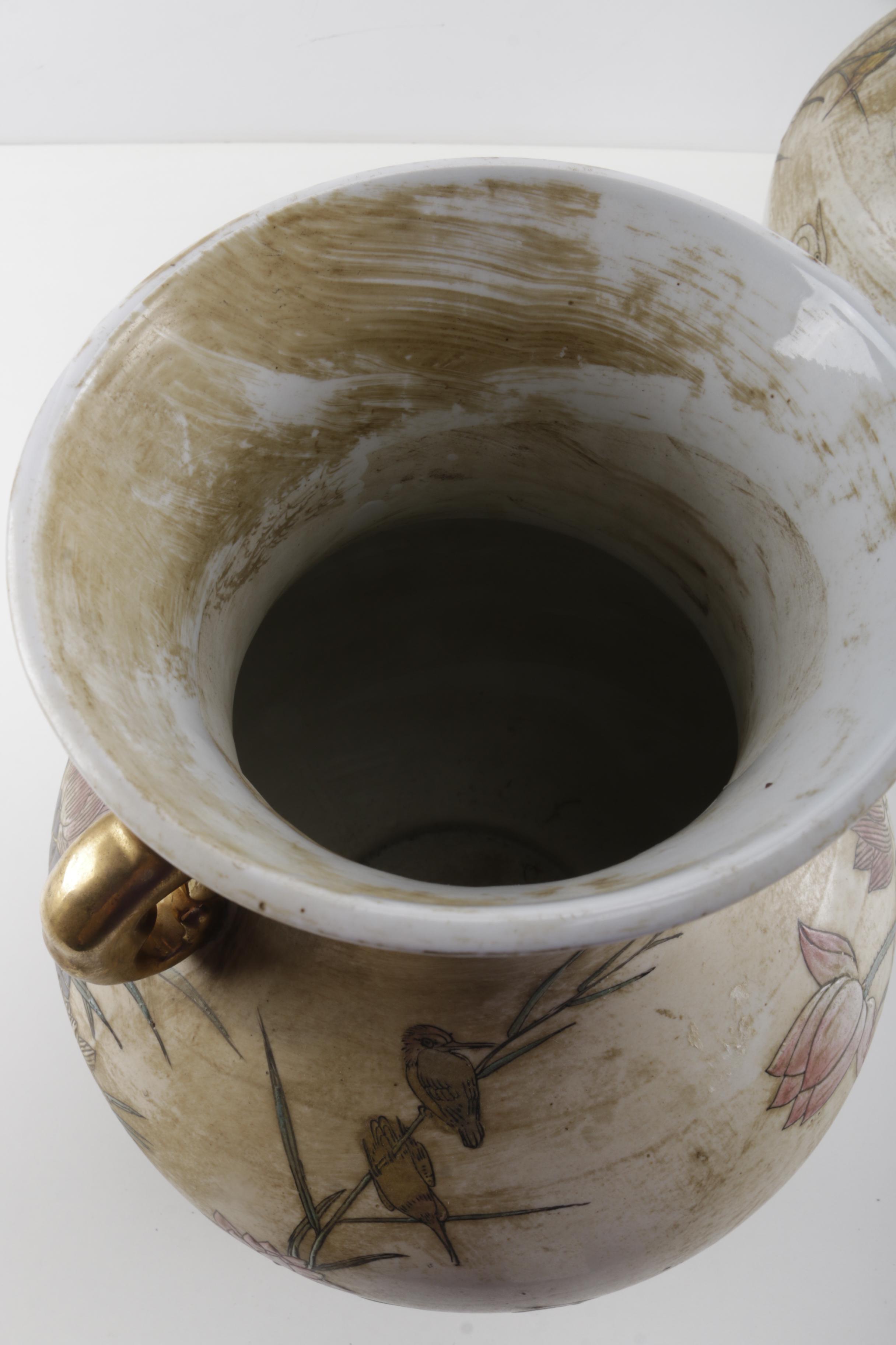 Two Chinese Hand-Painted Nature Scene Ceramic Urns