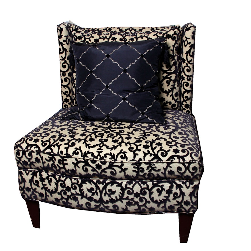 Light Gold Slipper Chair with Black Chenille Accents