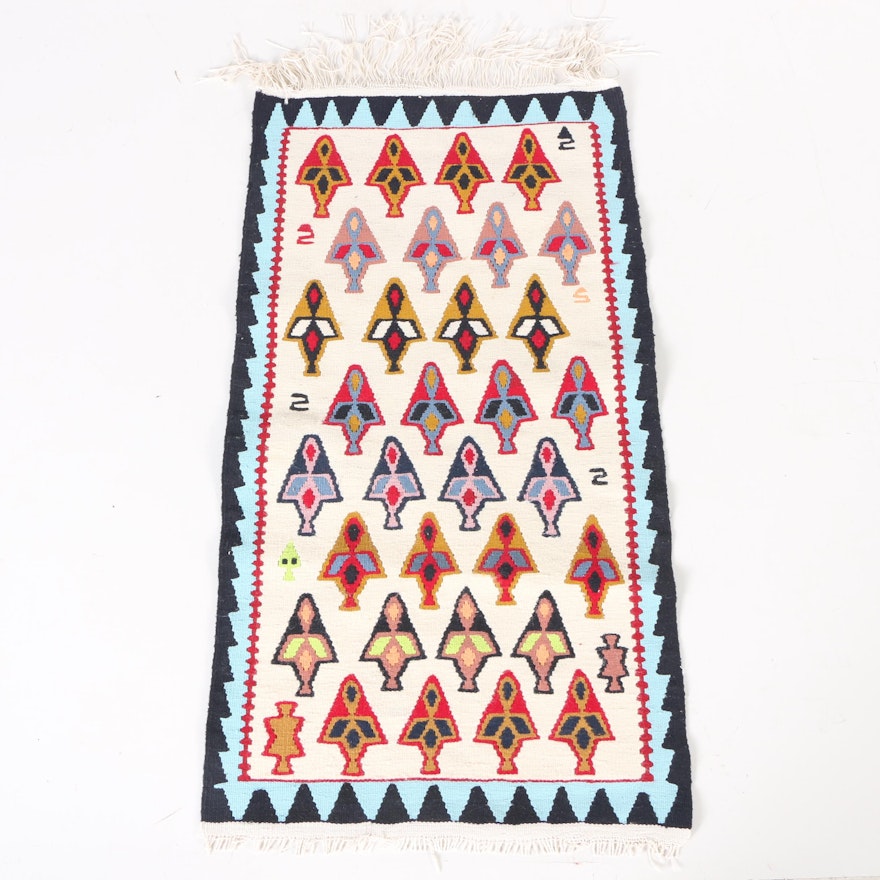 Handwoven Kazak Kilim Accent Rug