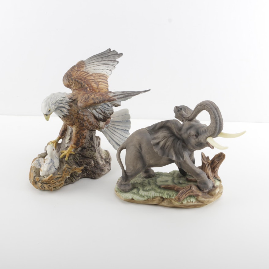 Porcelain Eagles and Elephant Figurines Including Lefton China