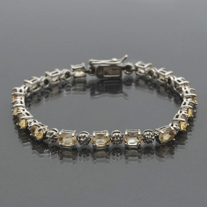 Sterling Silver Citrine and Diamond Bracelet