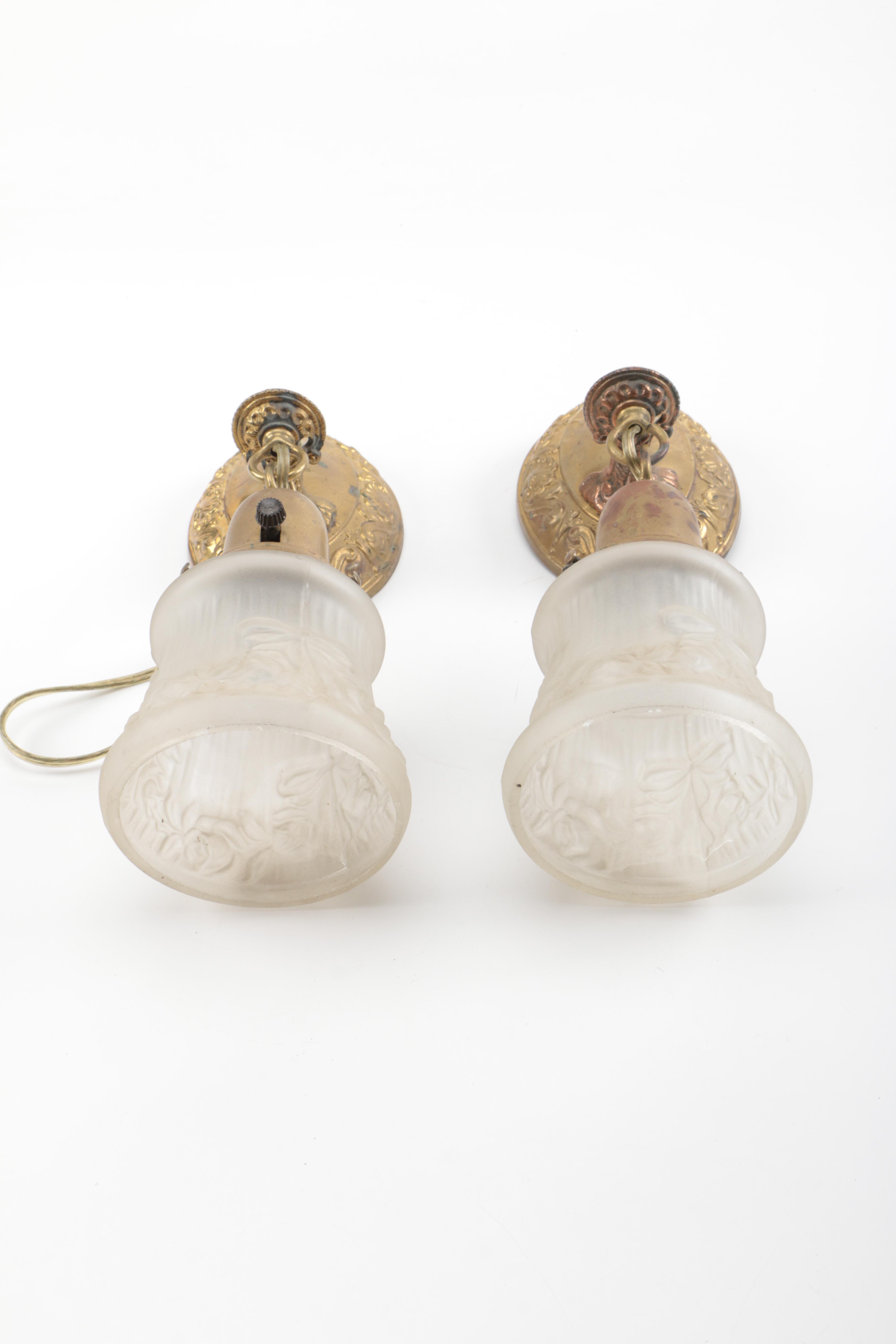 Early 20th Century Brass and Glass Wall Sconces