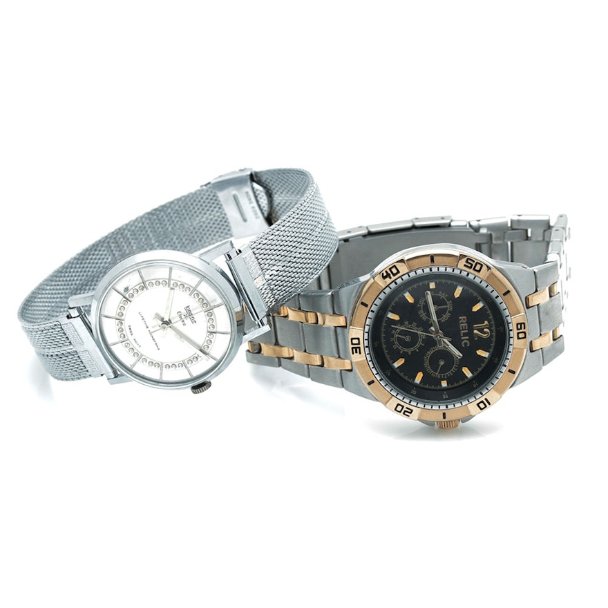 Longine 25 Electra Lifetime Mainspring Crystal Accented and Relic All Stainless Chronograph Wristwatches