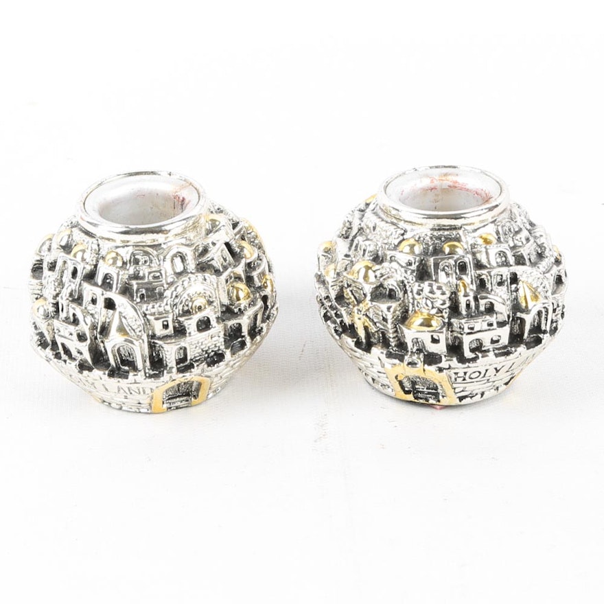 Weighted Sterling Silver "Holy Land" Candleholders