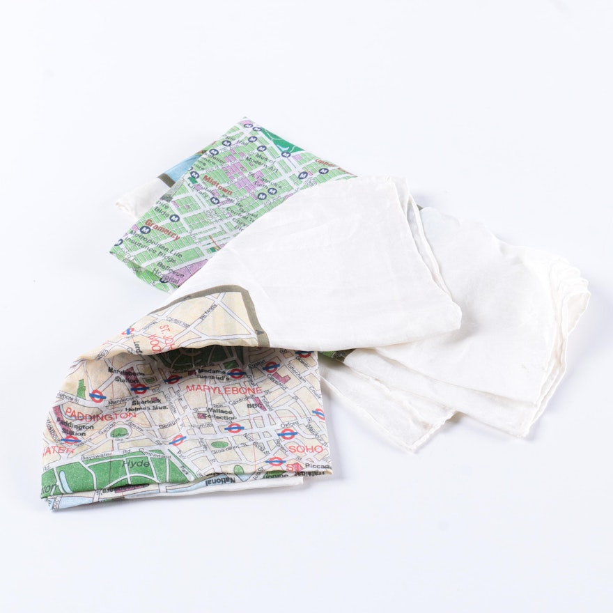N.Y.C. and London Map Silk Handkerchief