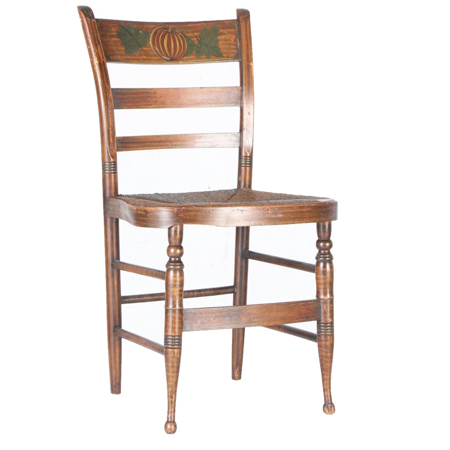 Early 19th Century Grain-Painted Fancy Side Chair With Rush Seat