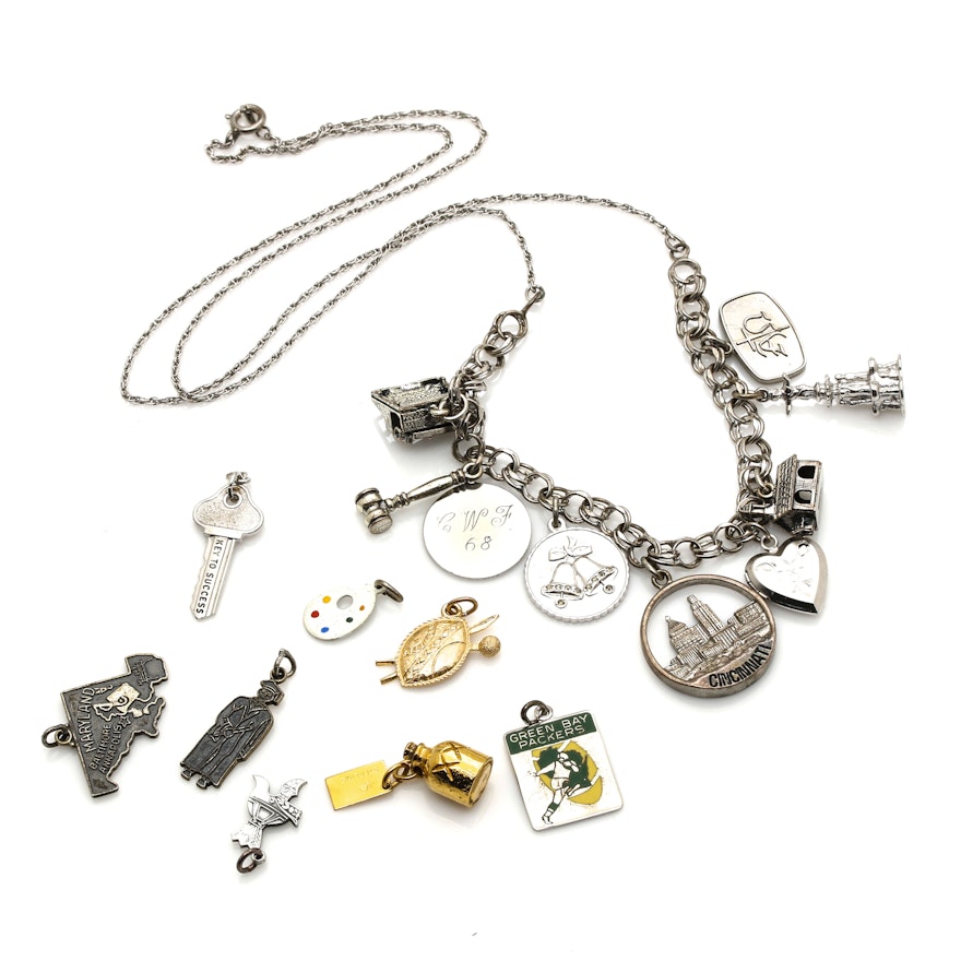 Sterling Silver Charms and Charm Necklace Featuring Danecraft