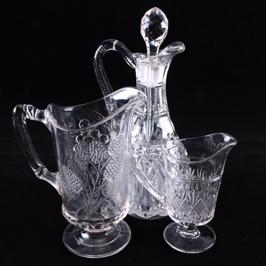 Pressed Pattern Pitchers and Decanter