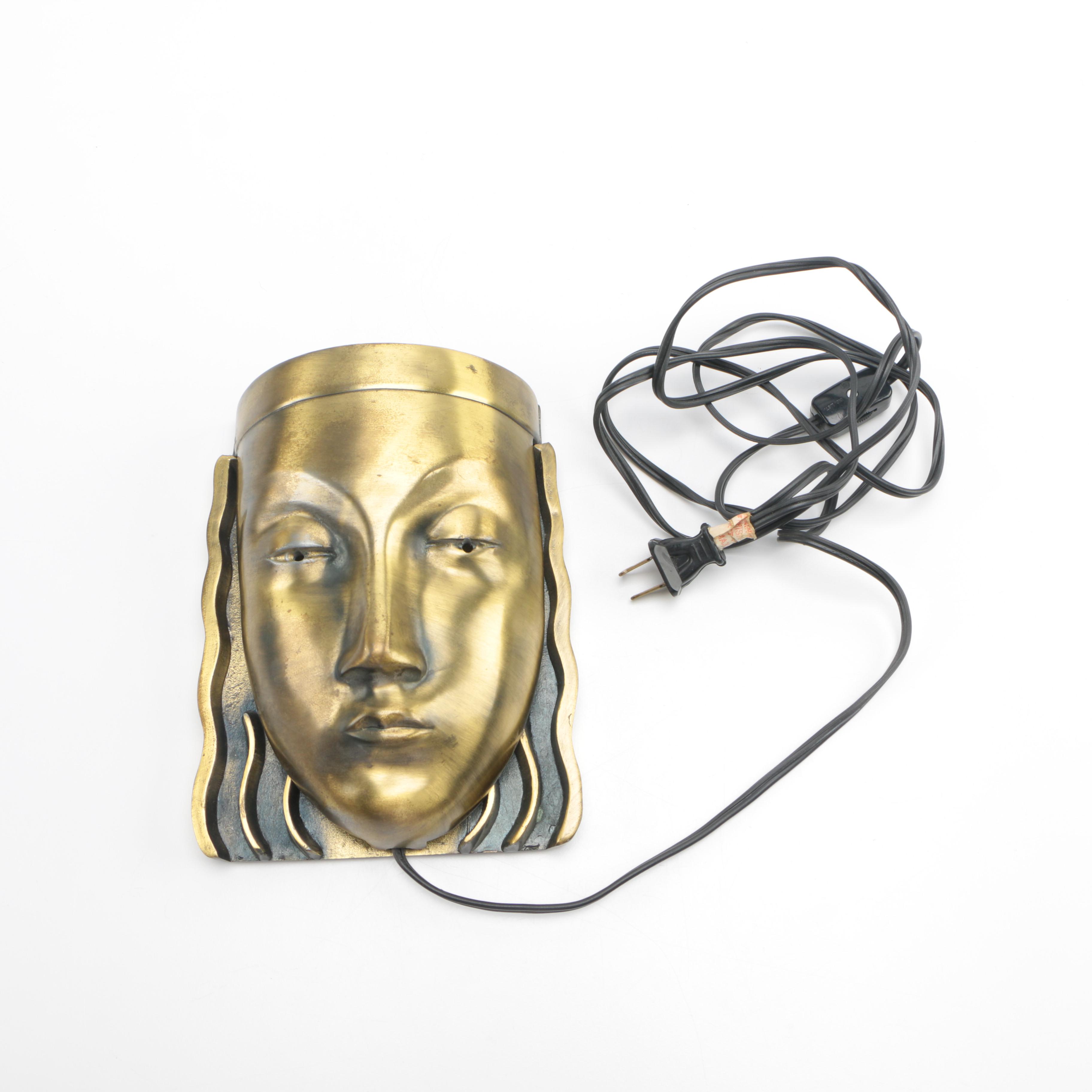 1980s Deco Revival Brass Light Fixture