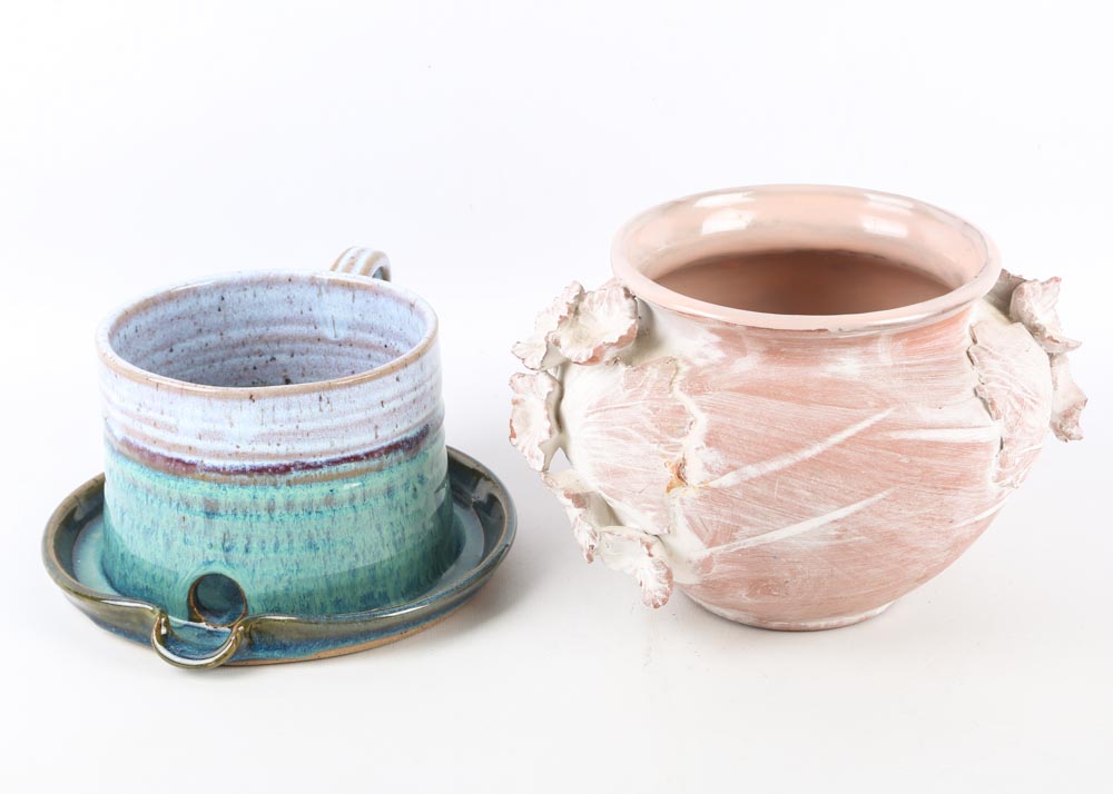 Hand Thrown Stoneware Planter and Strainer