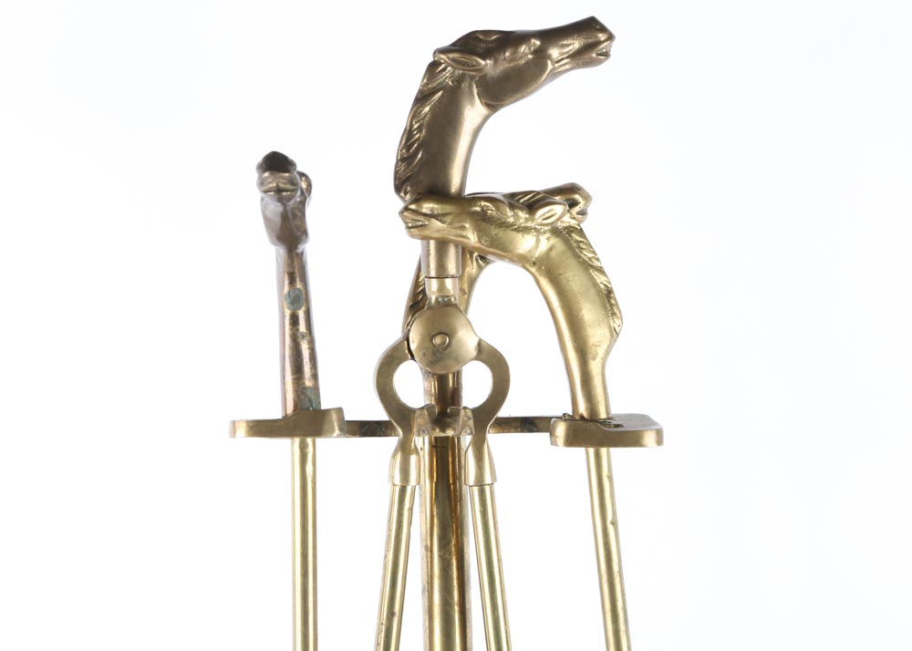 Brass Horse Head Fireplace Tools